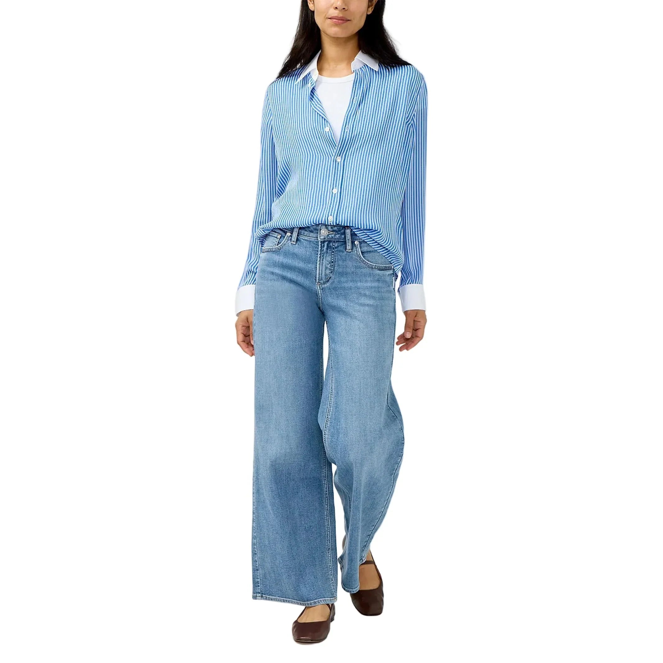 Women's Silver Suki Mid Rise Wide Leg Knit Flex Jeans L93905CKF295-ABBEY
