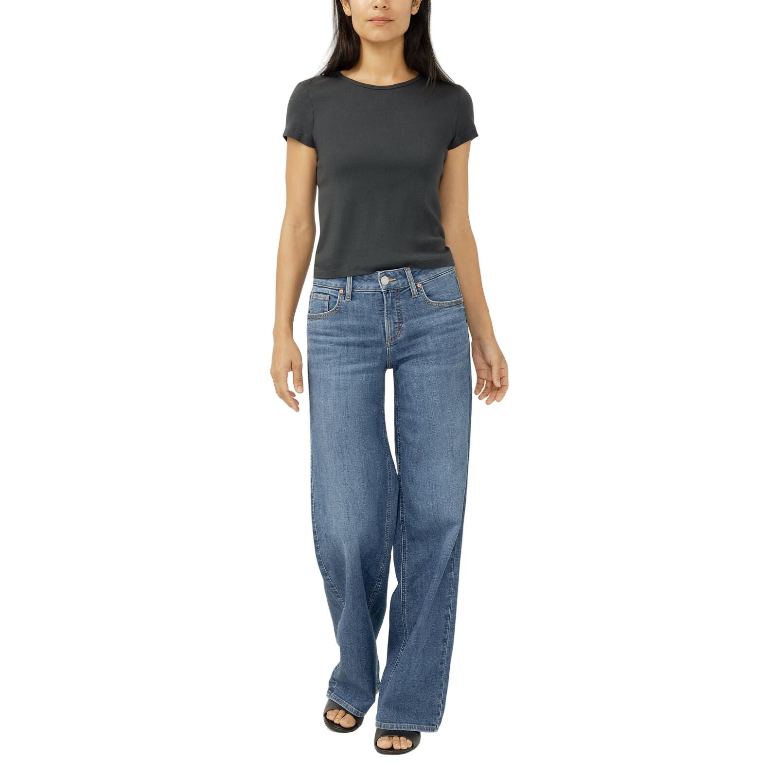 Women's Silver Suki Mid Rise Wide Leg Knit Flex Jeans L93905CKF326