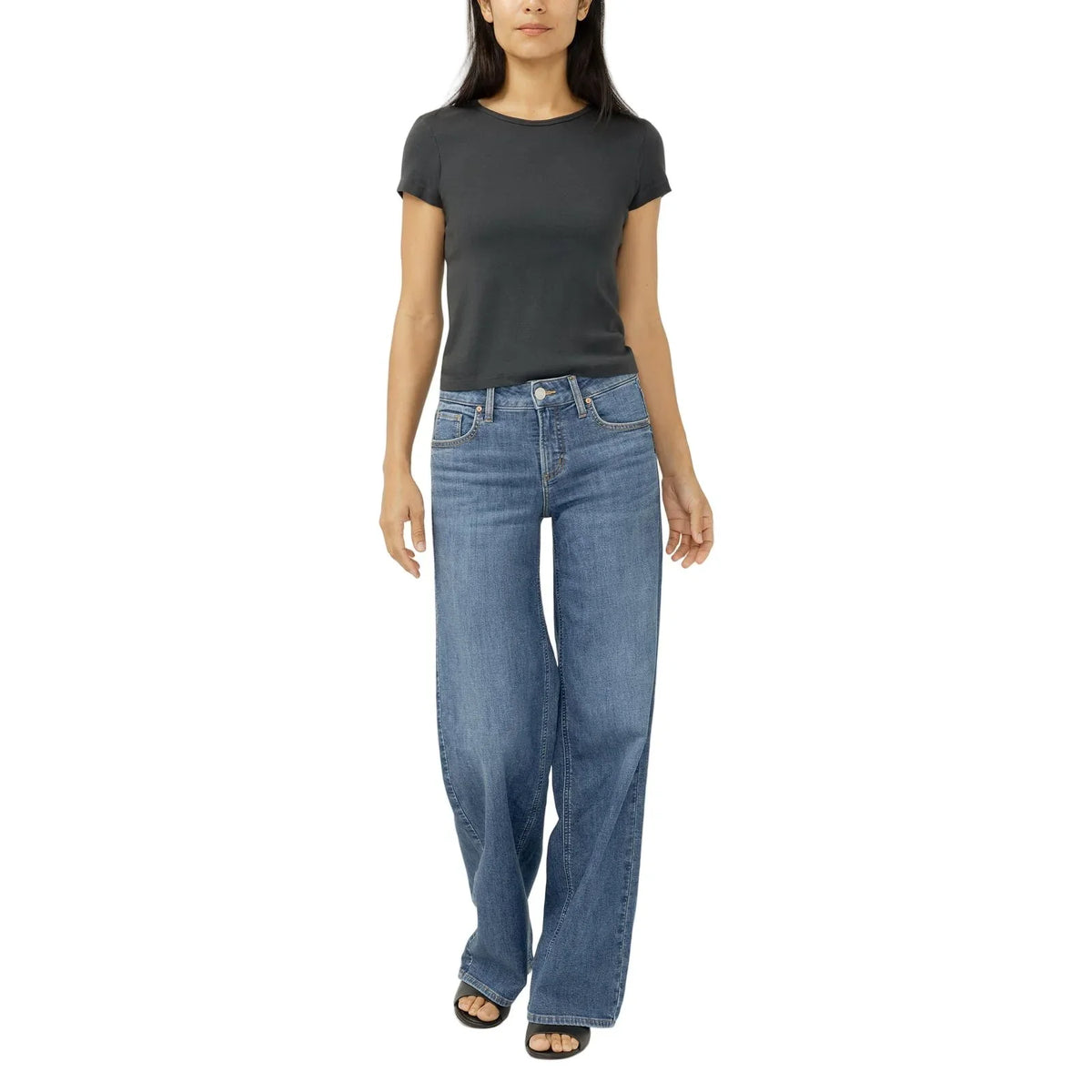 Women's Silver Suki Mid Rise Wide Leg Knit Flex Jeans L93905CKF326