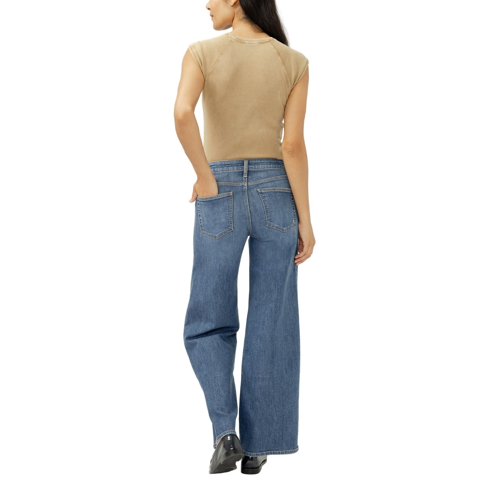 Women's Silver Suki Mid Rise Wide Leg Knit Flex Jeans L93905CKF326