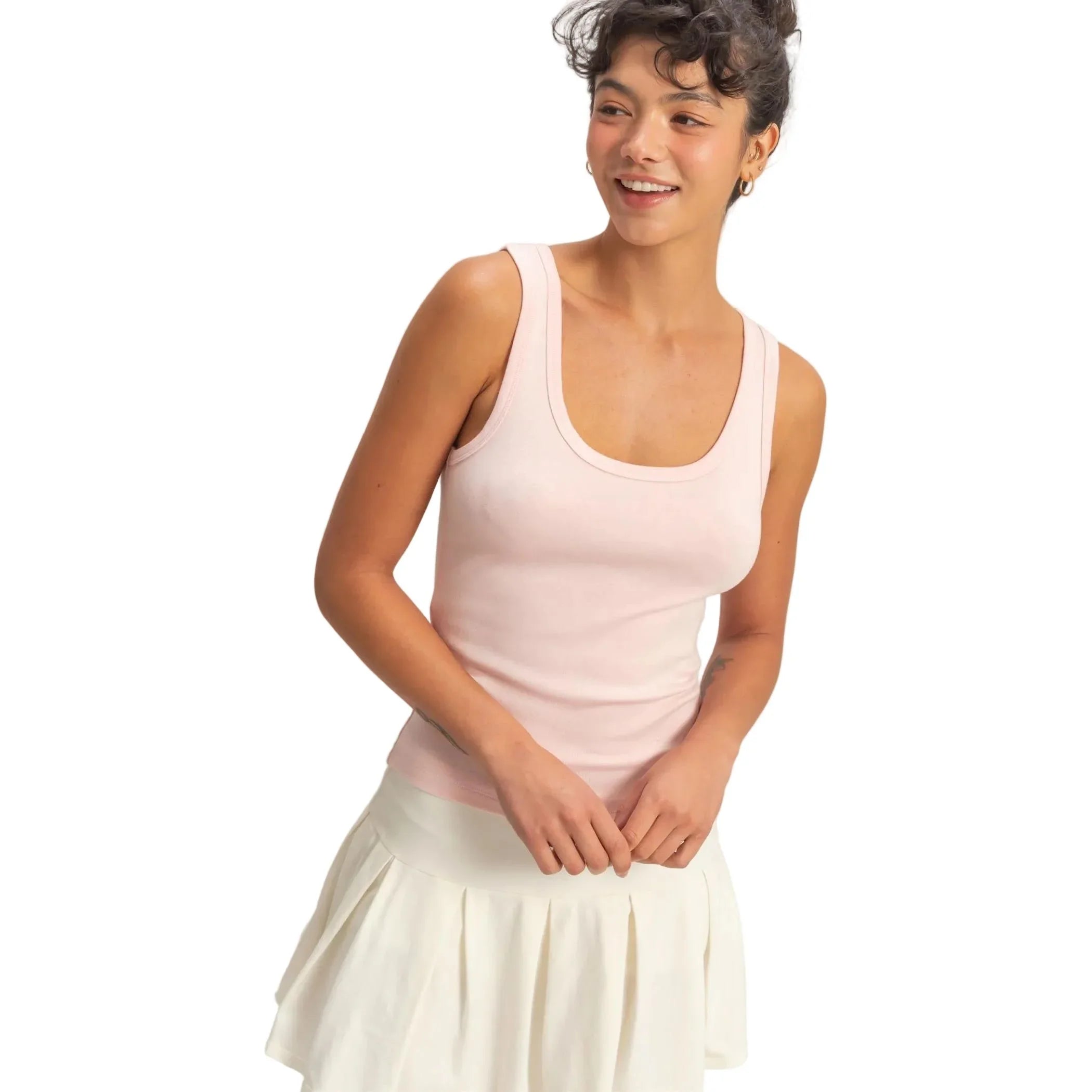 Women's Soft Pink Scoop Neck Tank Top DZ26A398-SP