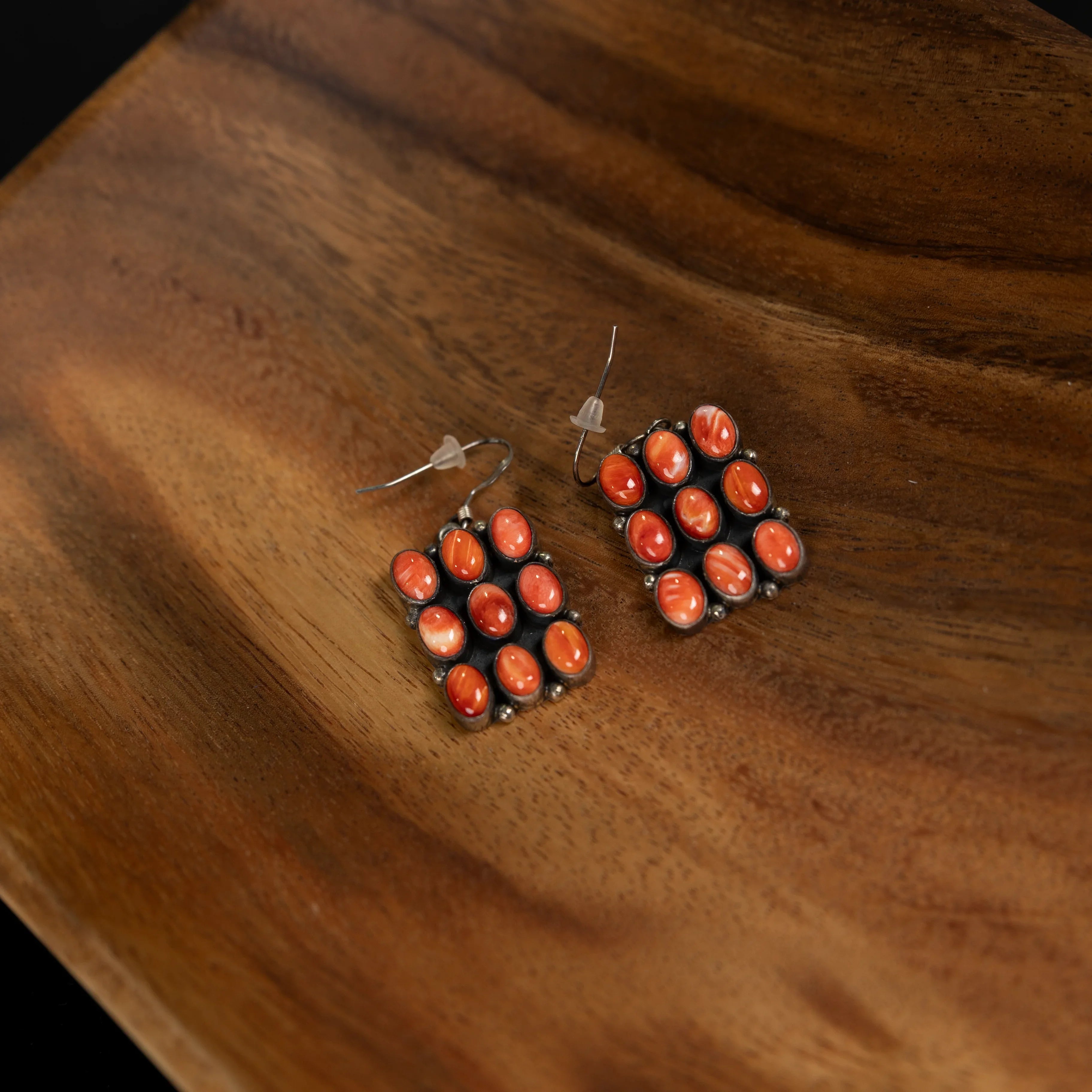 Women's Spiny Oyster 9 Stone French Wire Earrings