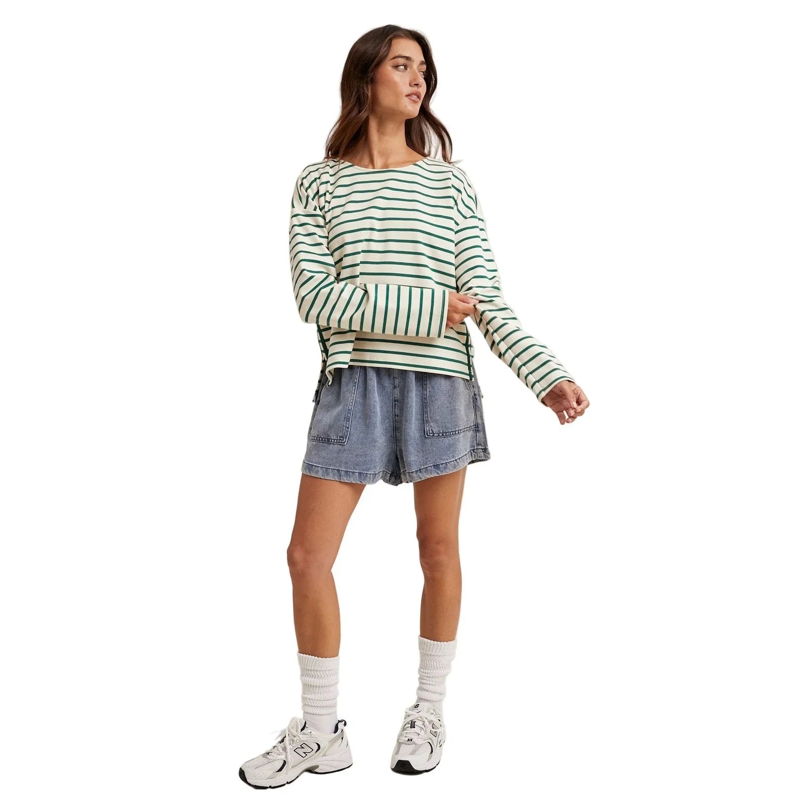 Women's Striped Knit Top With Contrast Side Stripes WL25-11252