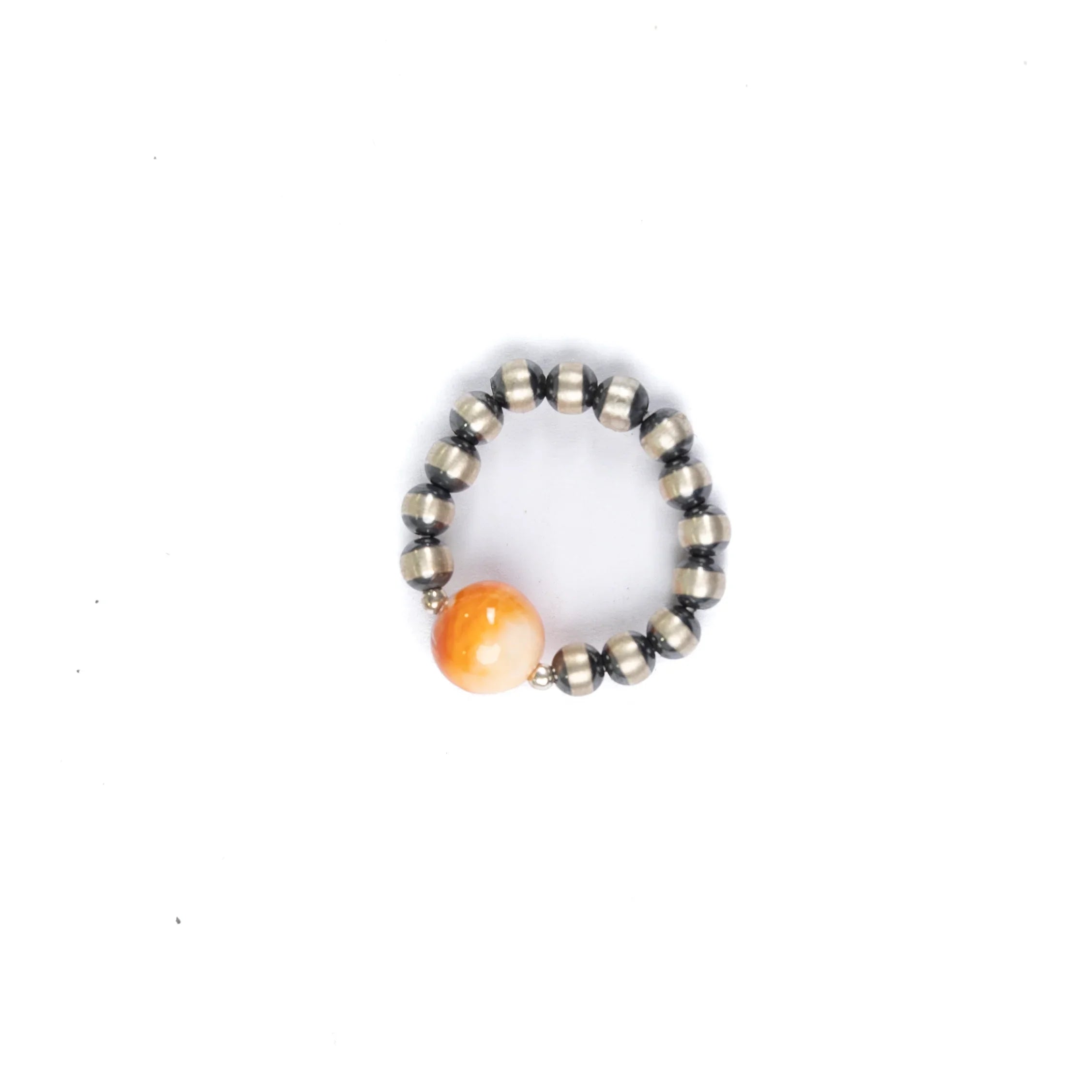 Women's Sunwest Handmade Navajo Pearl and Orange Stone Stretch Ring