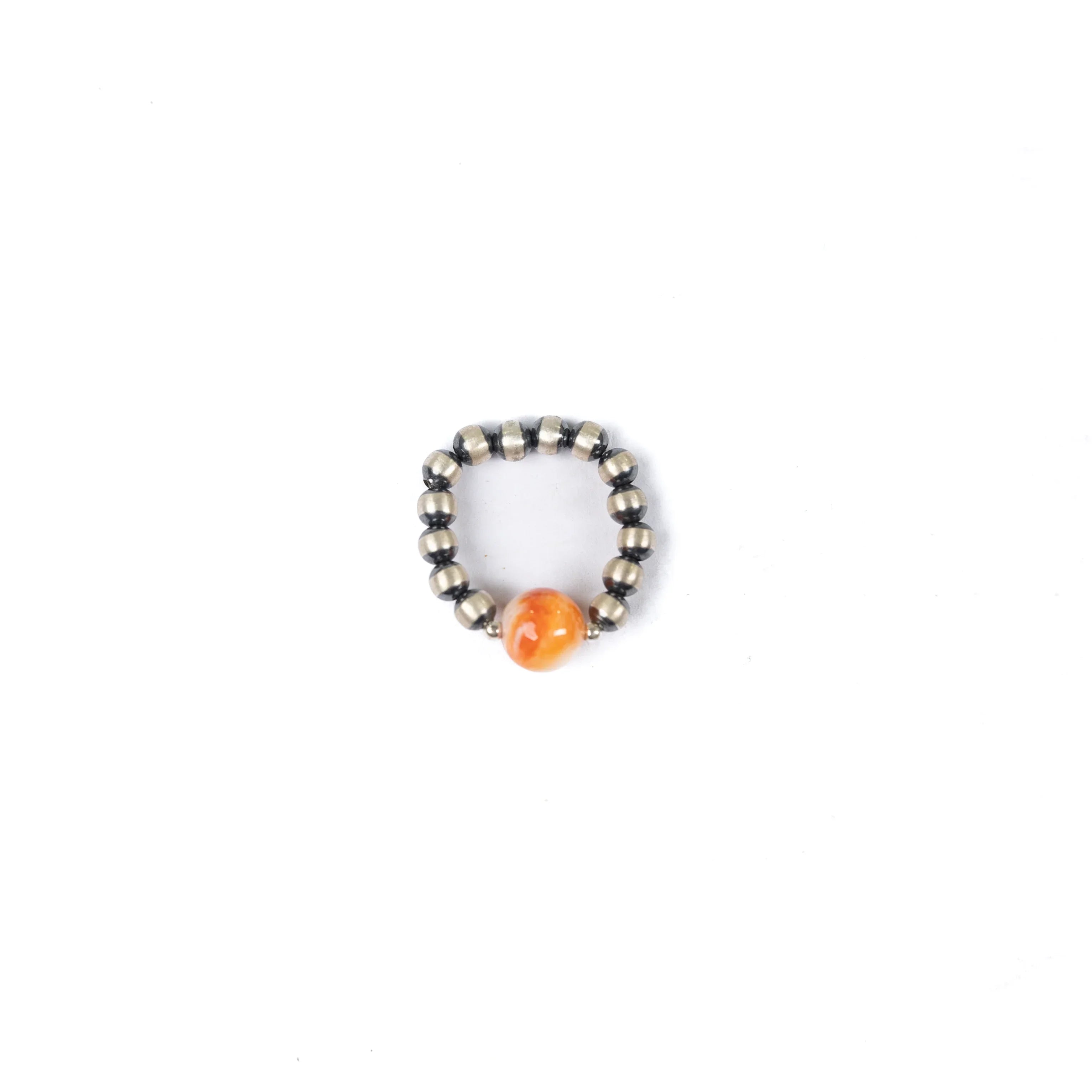 Women's Sunwest Handmade Navajo Pearl and Orange Stone Stretch Ring