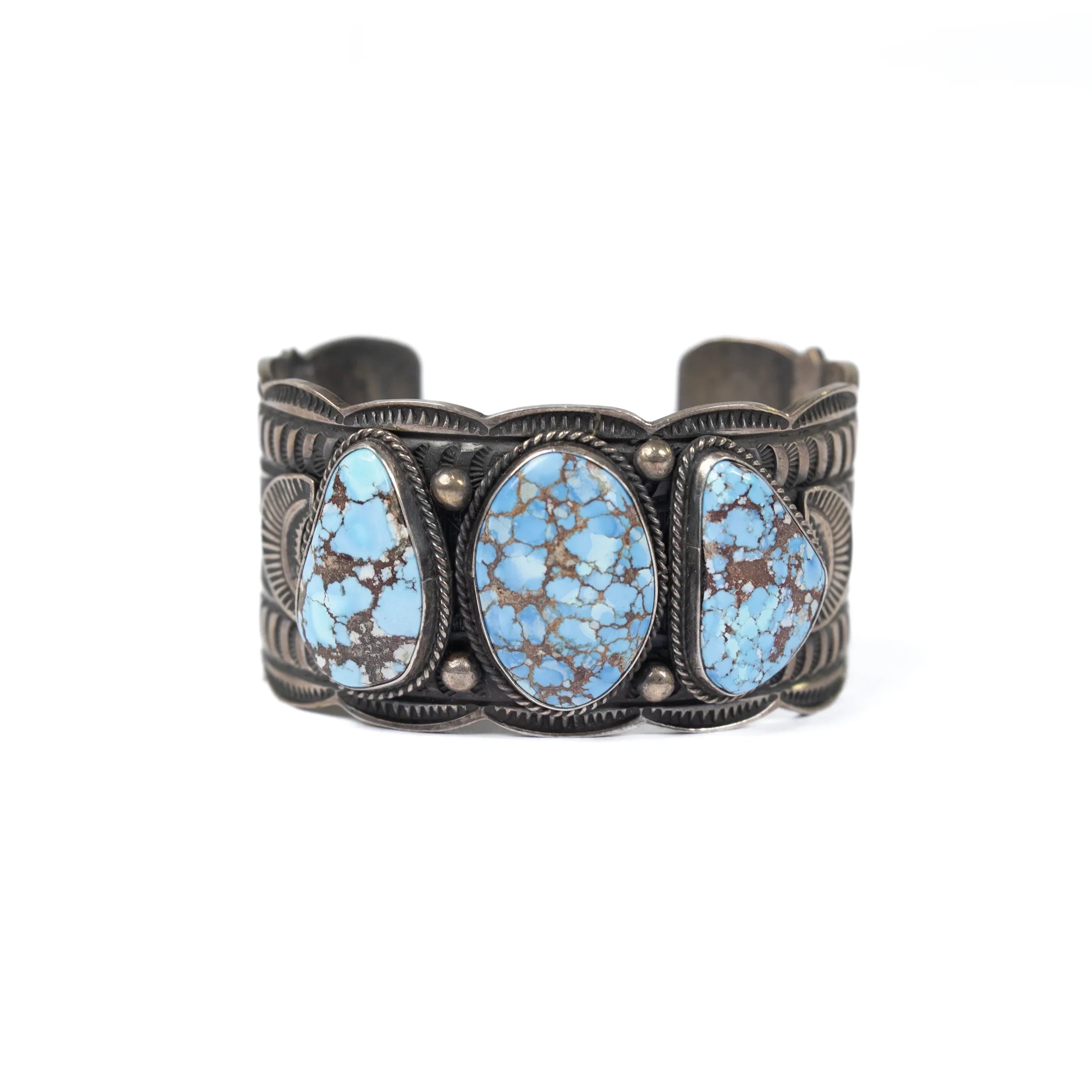 Women's Sunwest Handmade Silver and Golden Hills Turquoise Thick Cuff