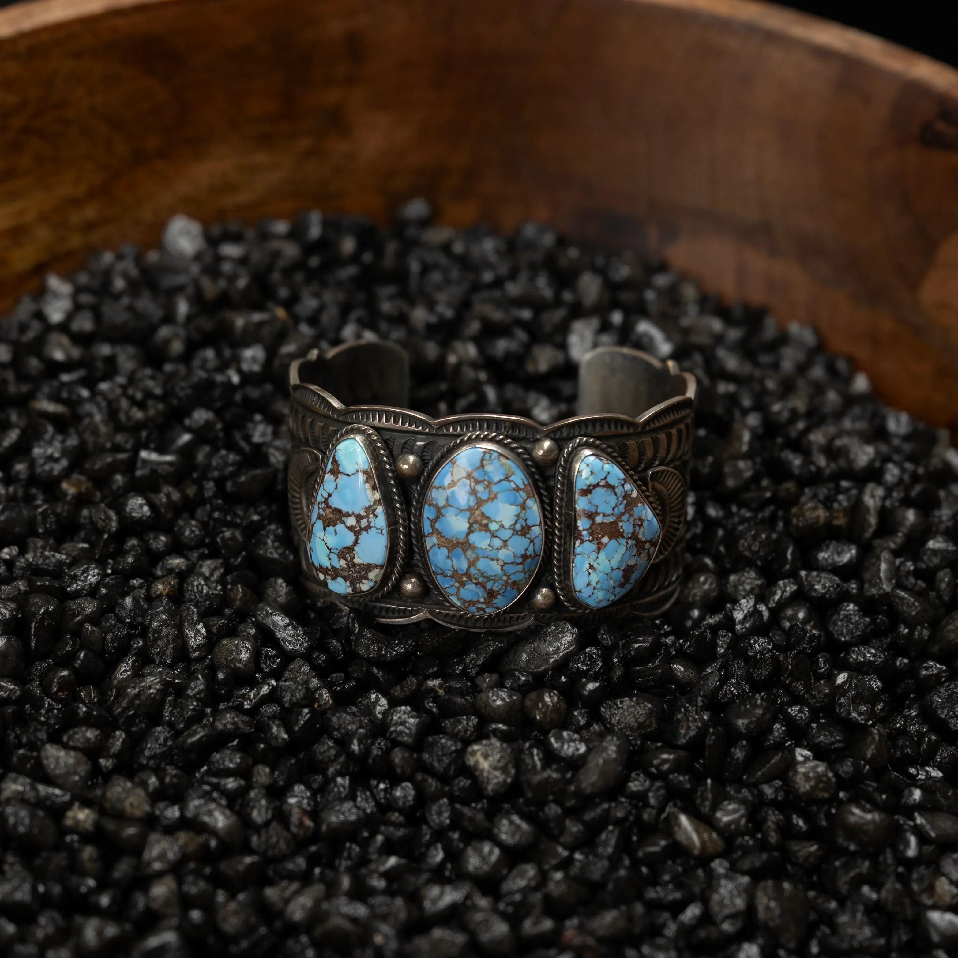 Women's Sunwest Handmade Silver and Golden Hills Turquoise Thick Cuff