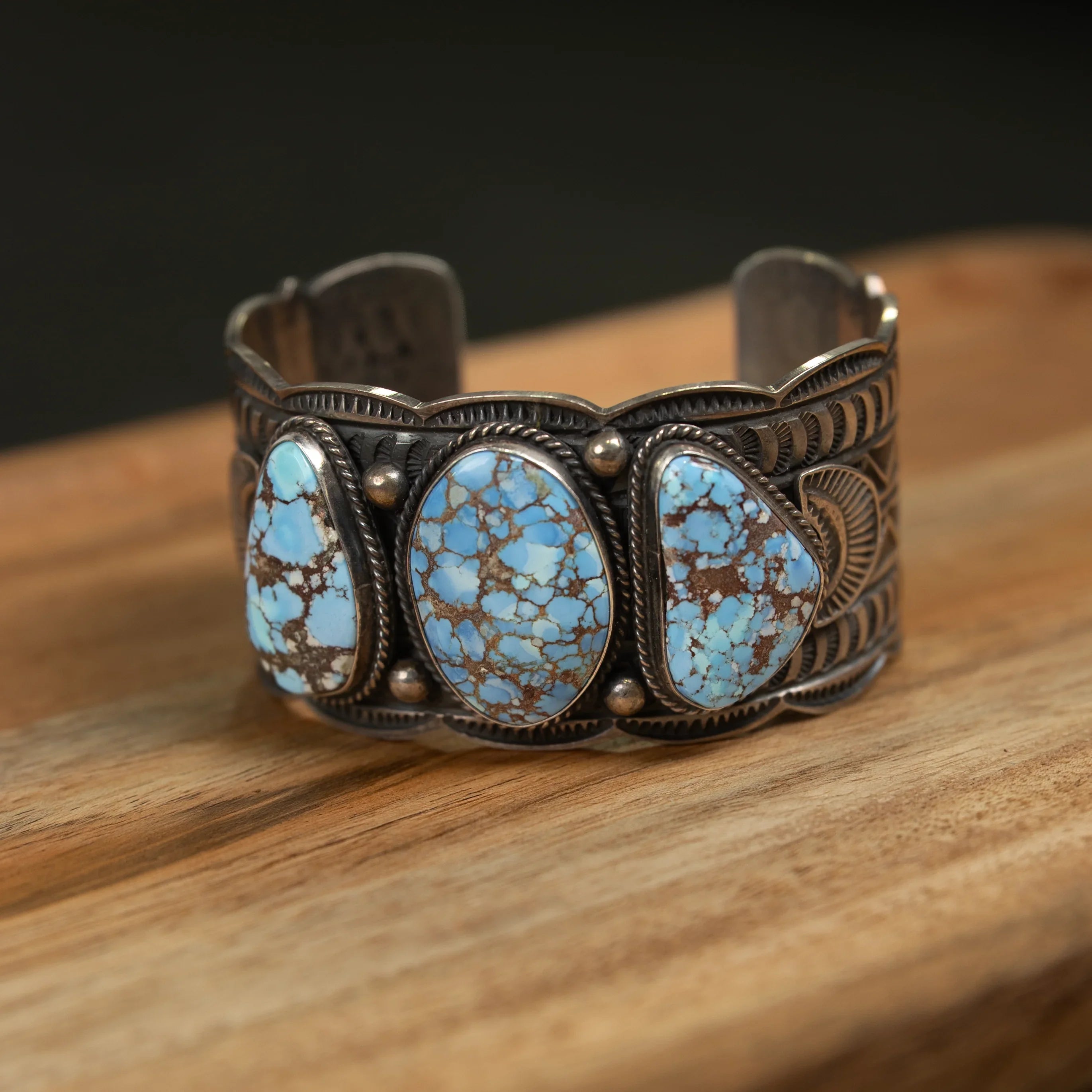 Women's Sunwest Handmade Silver and Golden Hills Turquoise Thick Cuff