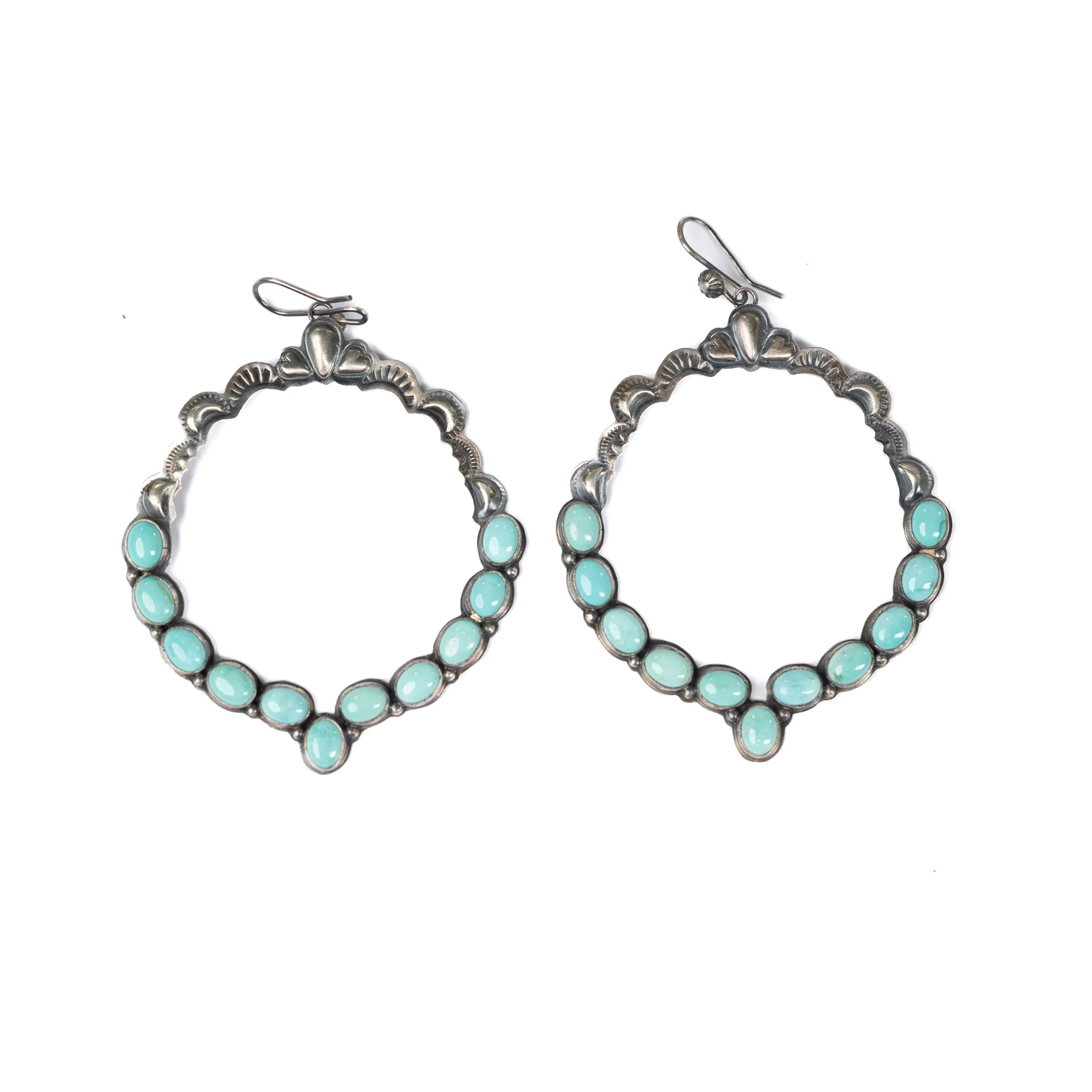 Women's Sunwest Silver and Turquoise Large Hoop Earrings