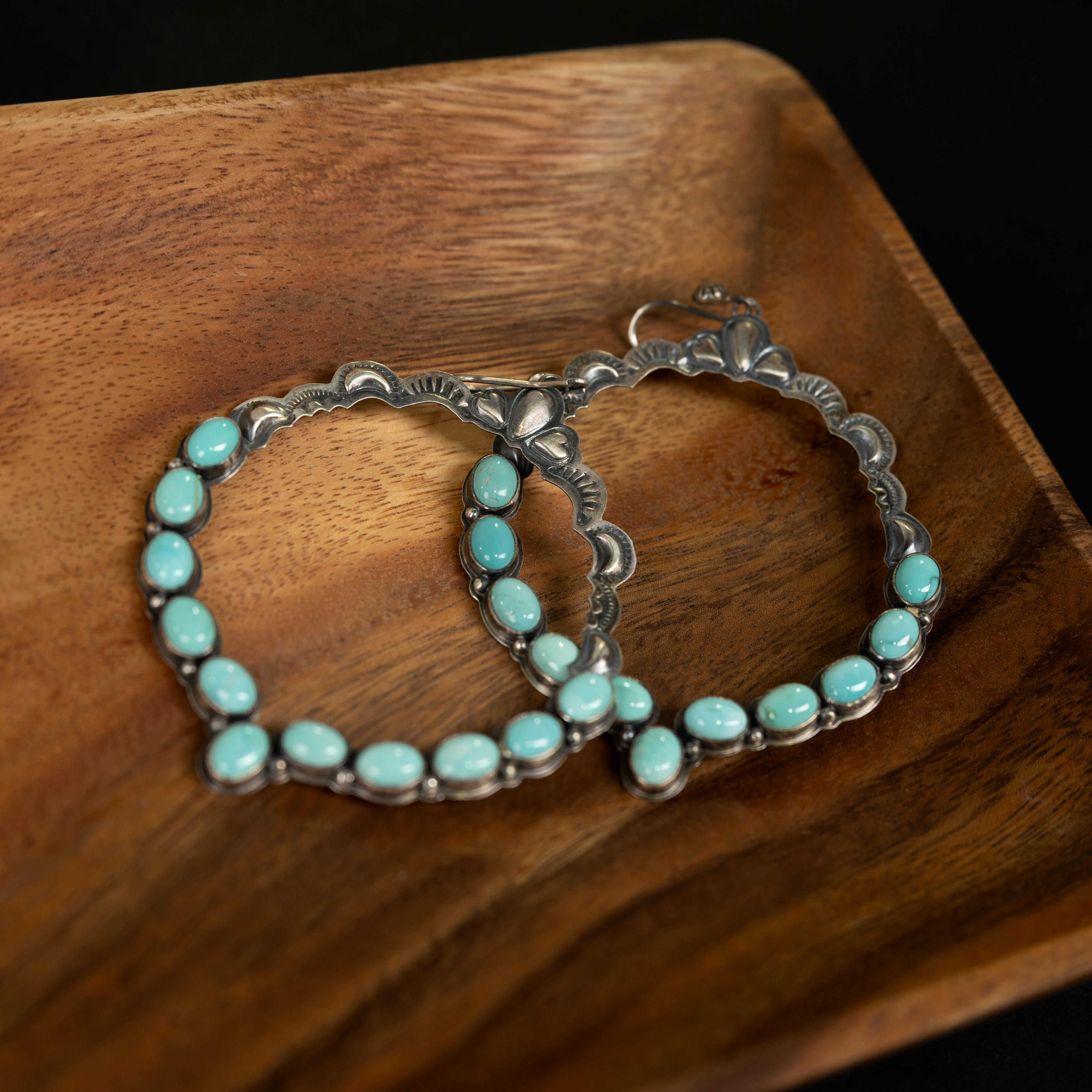 Women's Sunwest Silver and Turquoise Large Hoop Earrings