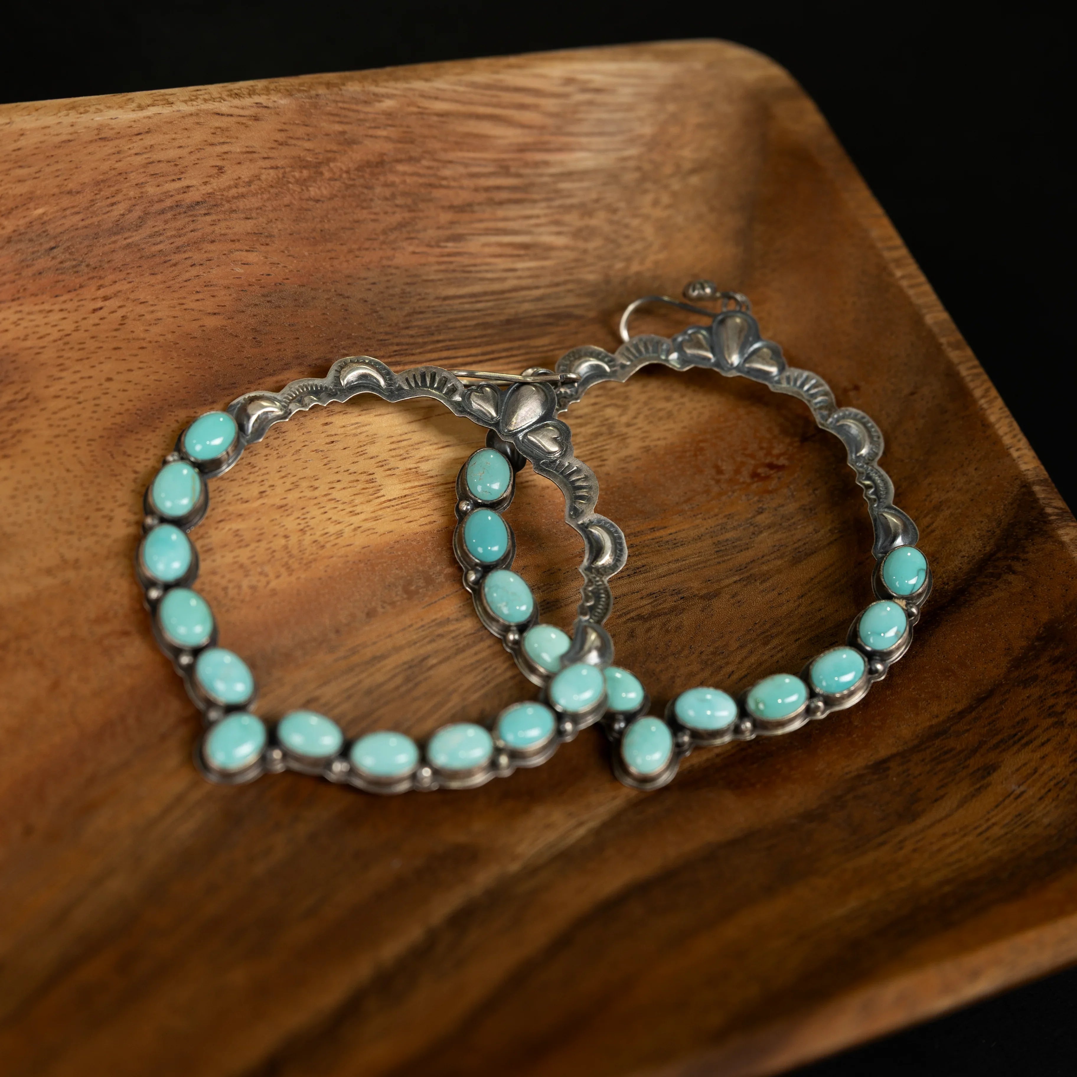 Women's Sunwest Silver and Turquoise Large Hoop Earrings