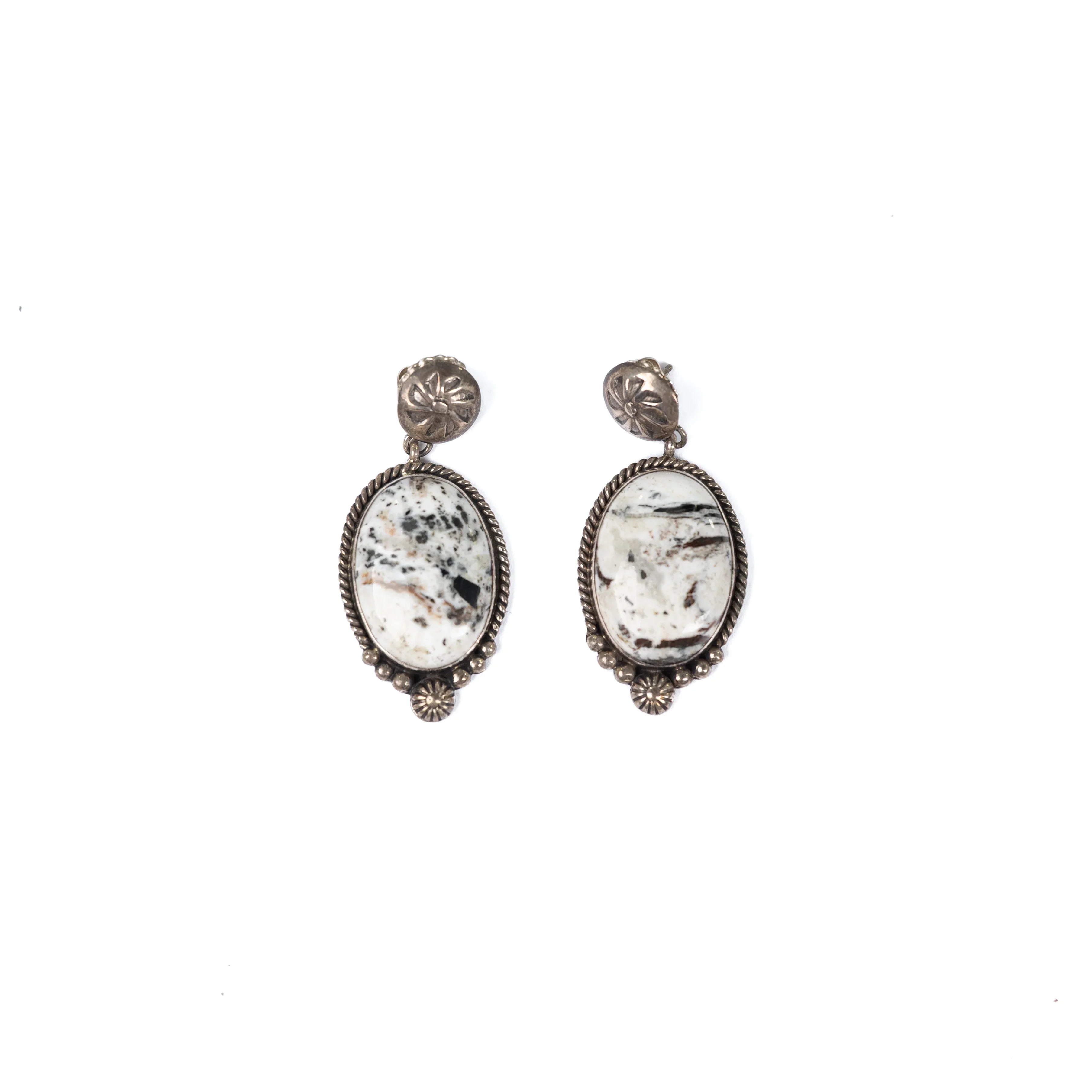 Women's Sunwest Silver and White Buffalo Conch Earrings