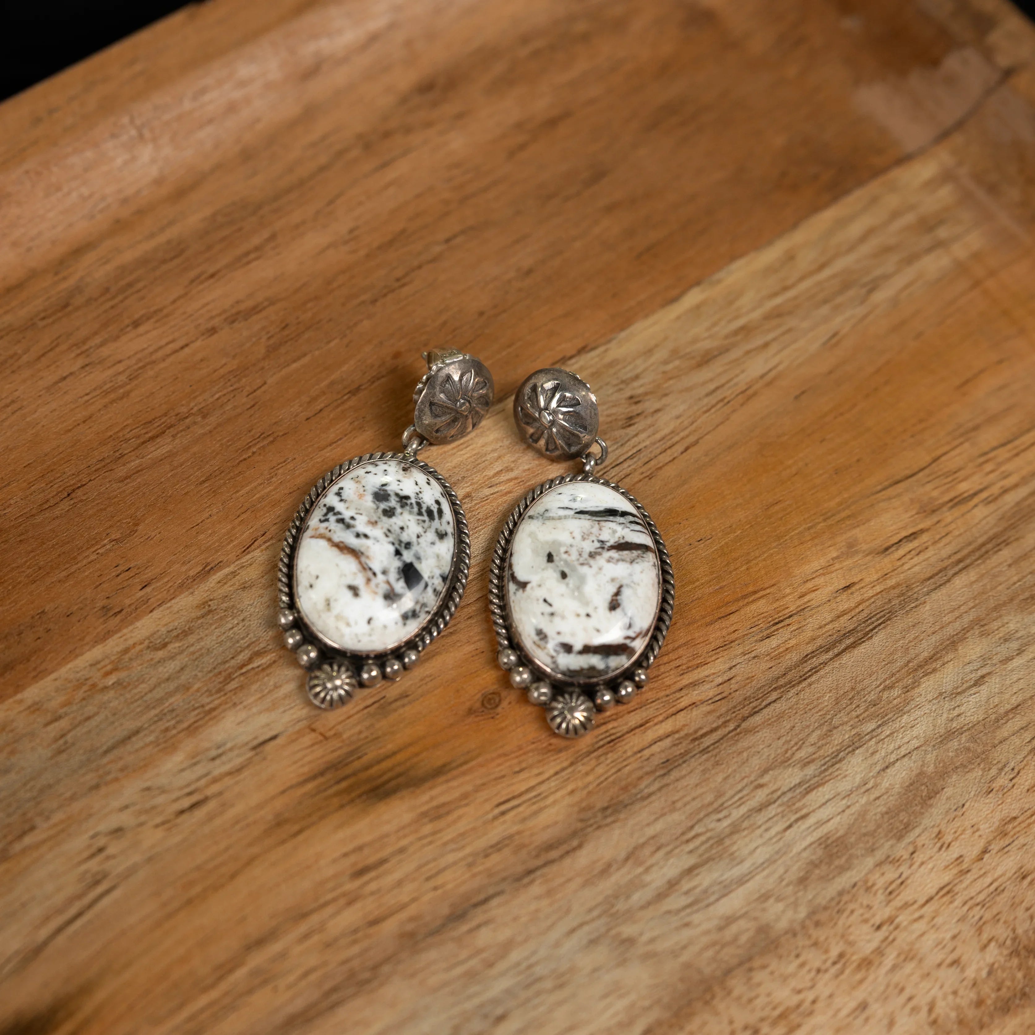Women's Sunwest Silver and White Buffalo Conch Earrings