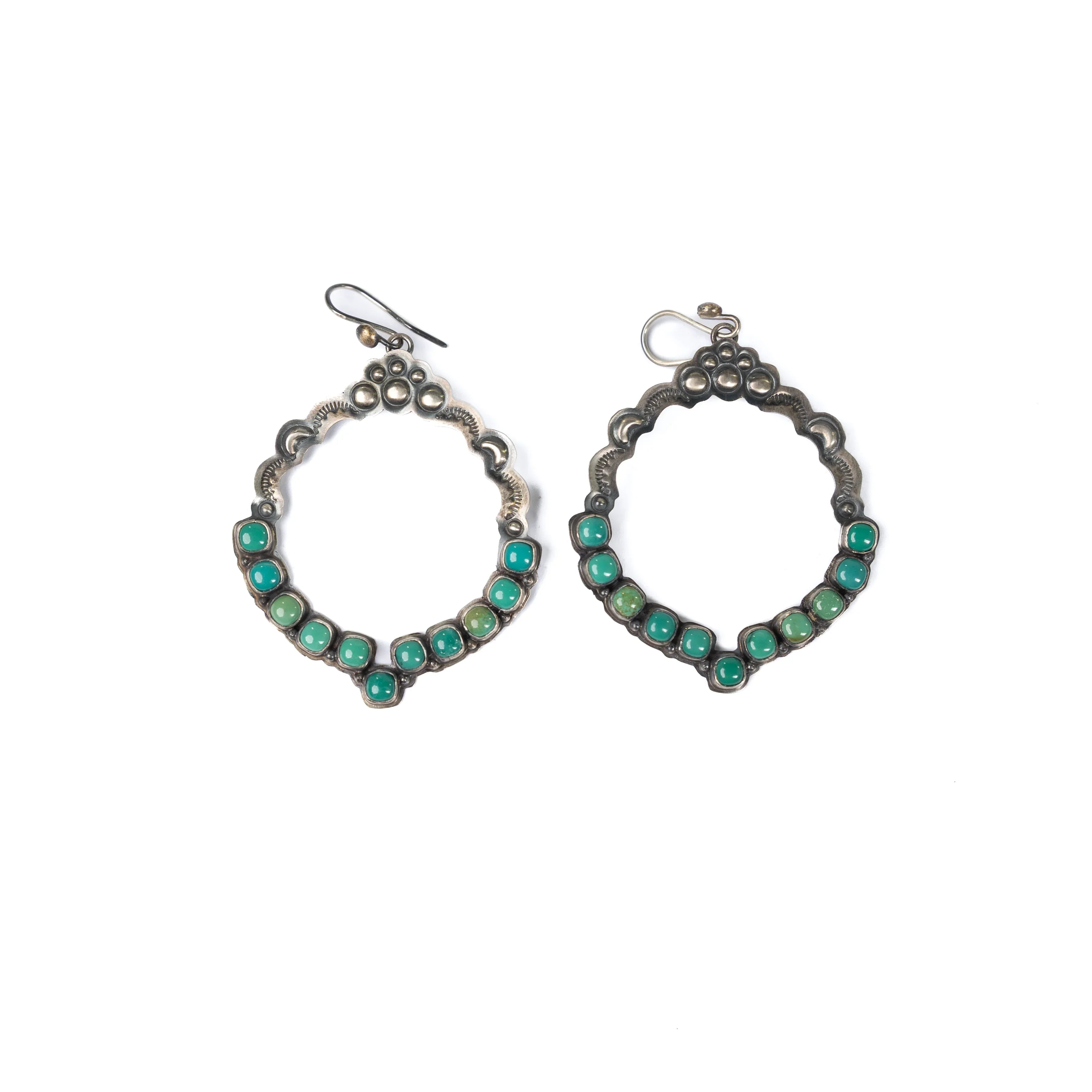 Women's Sunwest Turquoise and Silver French Wire Hoop Earrings