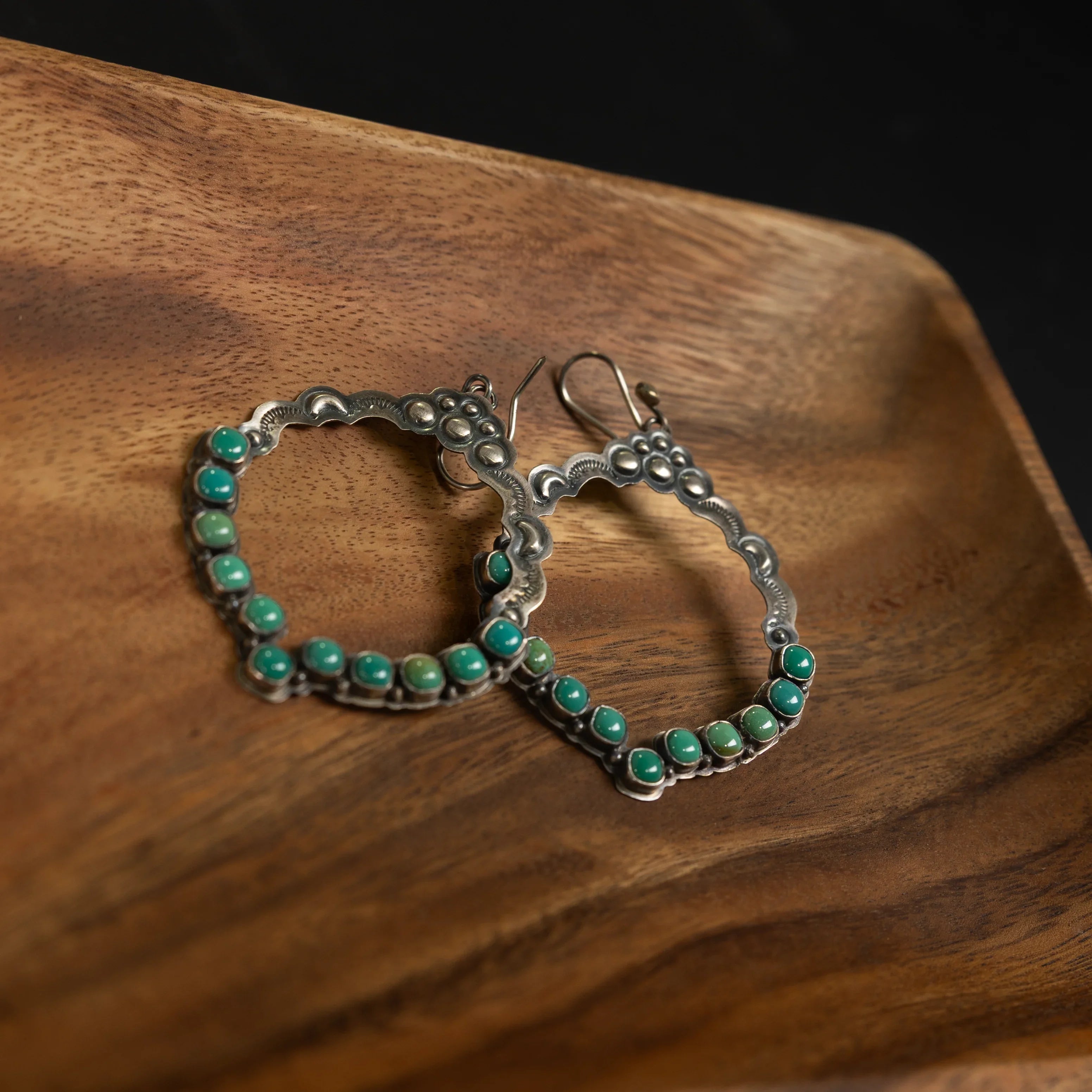 Women's Sunwest Turquoise and Silver French Wire Hoop Earrings