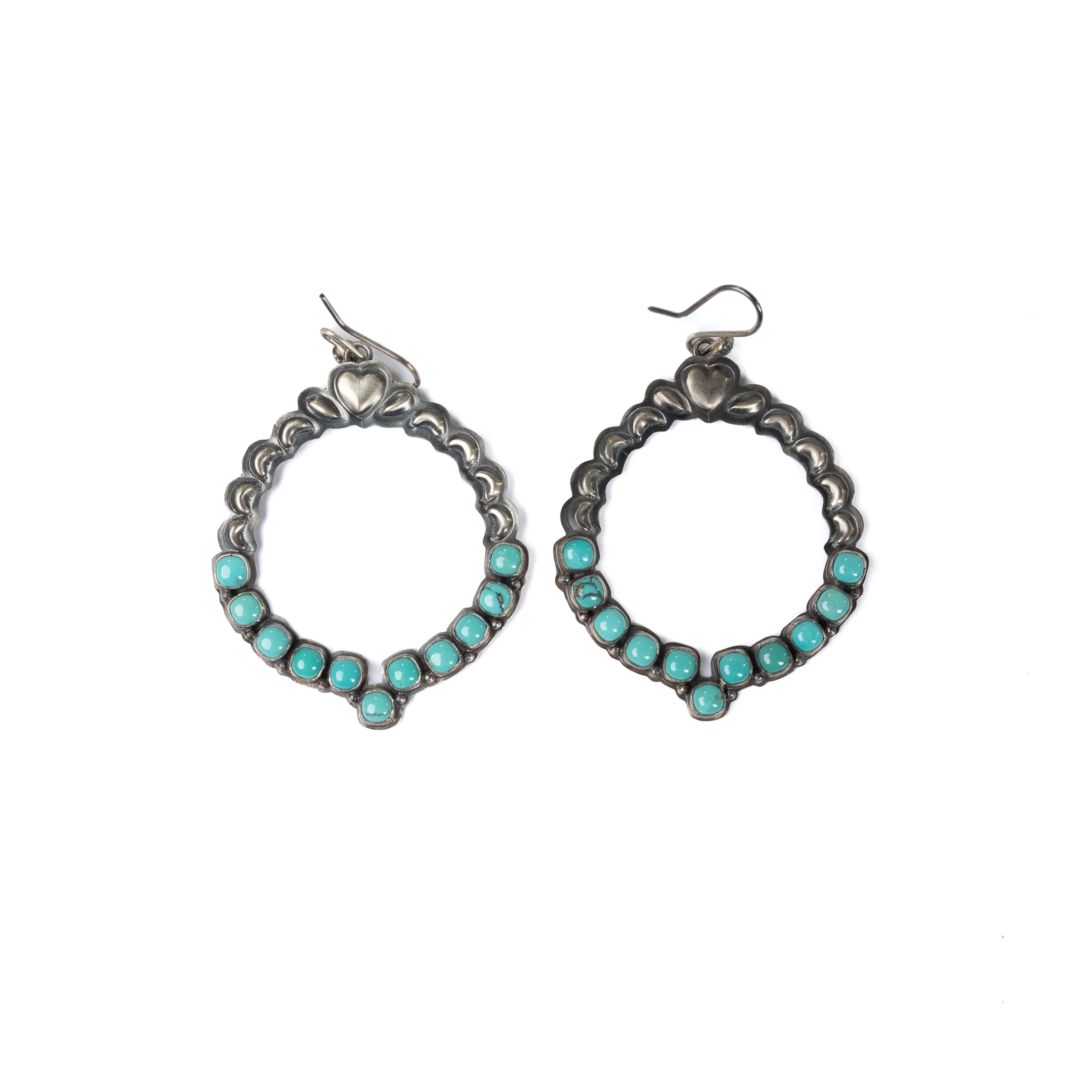 Women's Sunwest Turquoise and Silver French Wire Hoop Earrings