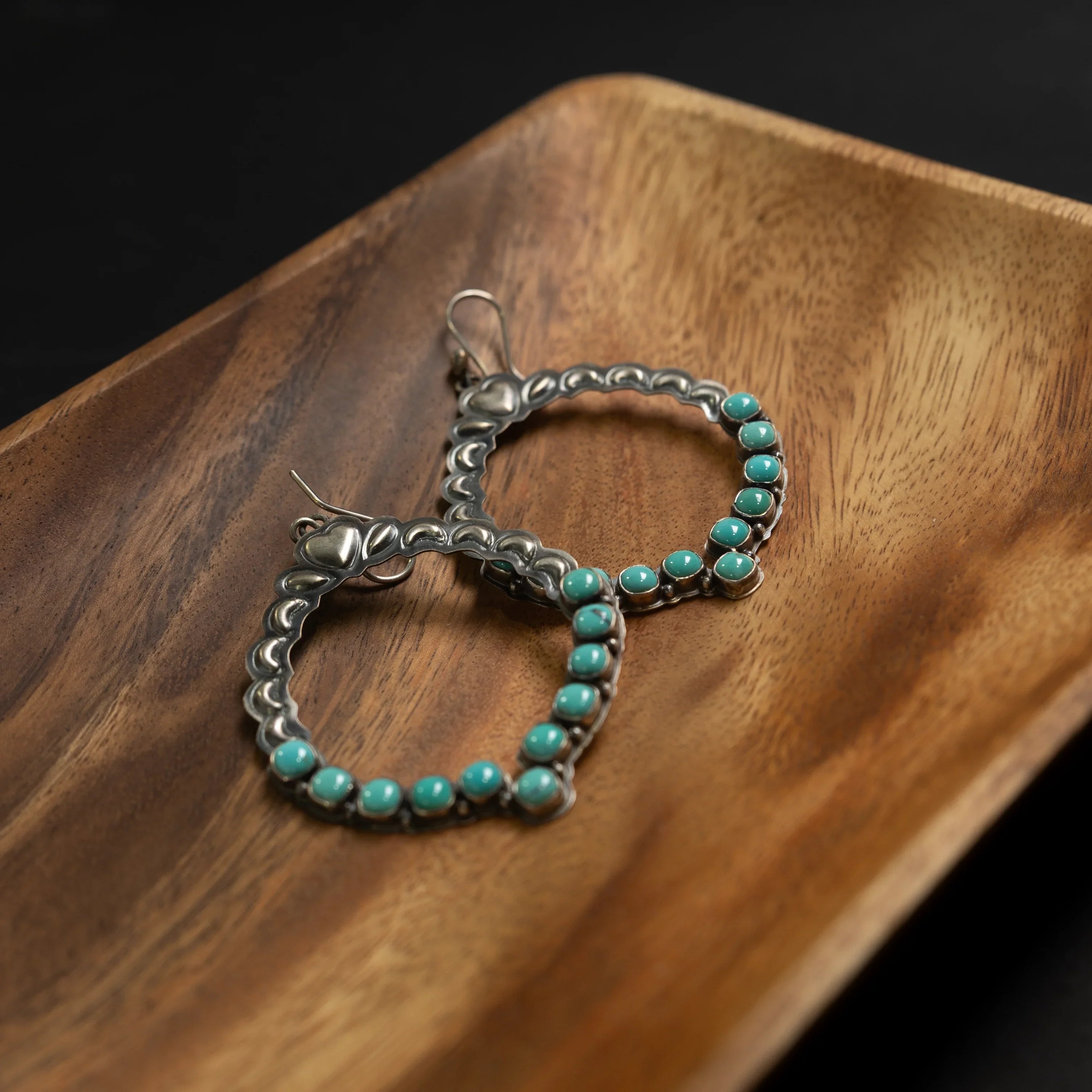 Women's Sunwest Turquoise and Silver French Wire Hoop Earrings