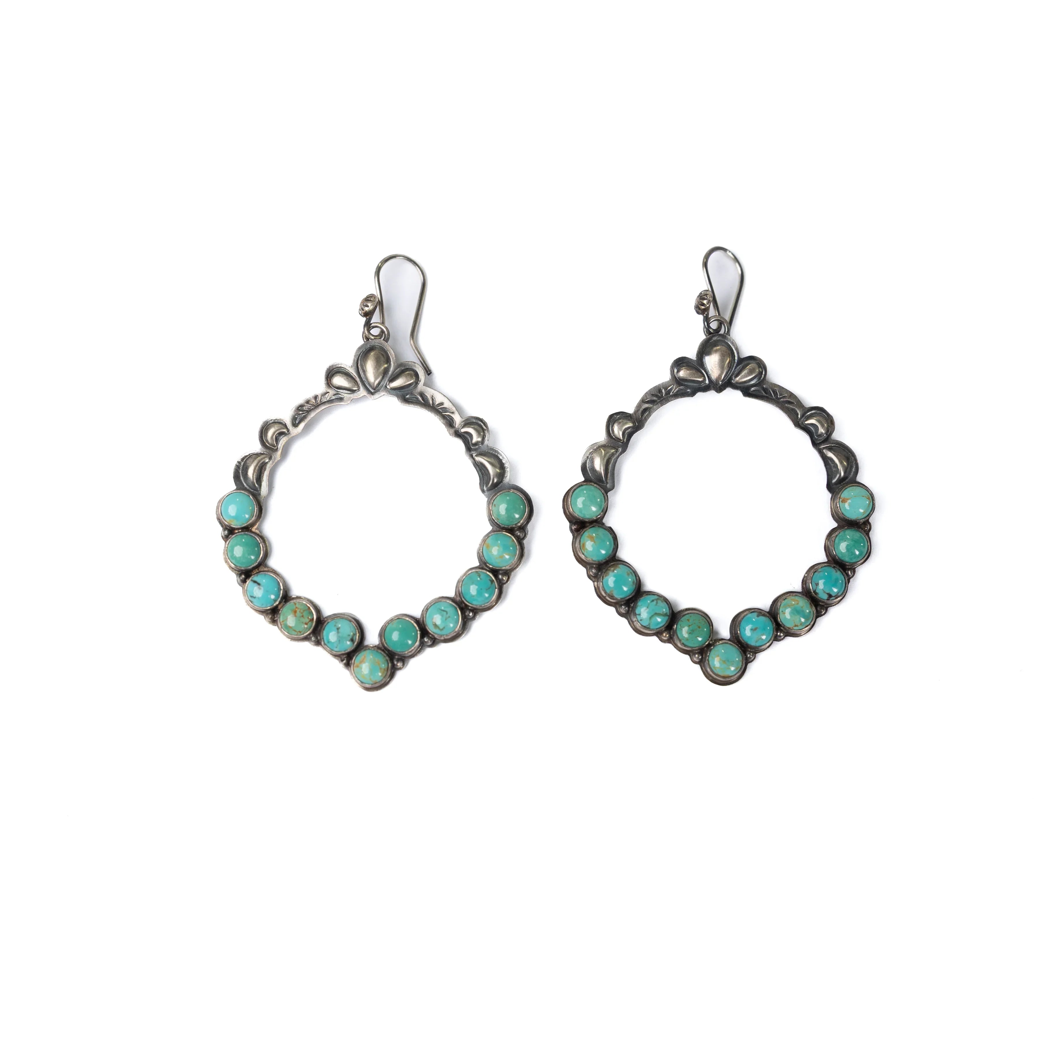 Women's Sunwest Turquoise and Silver French Wire Hoop Earrings
