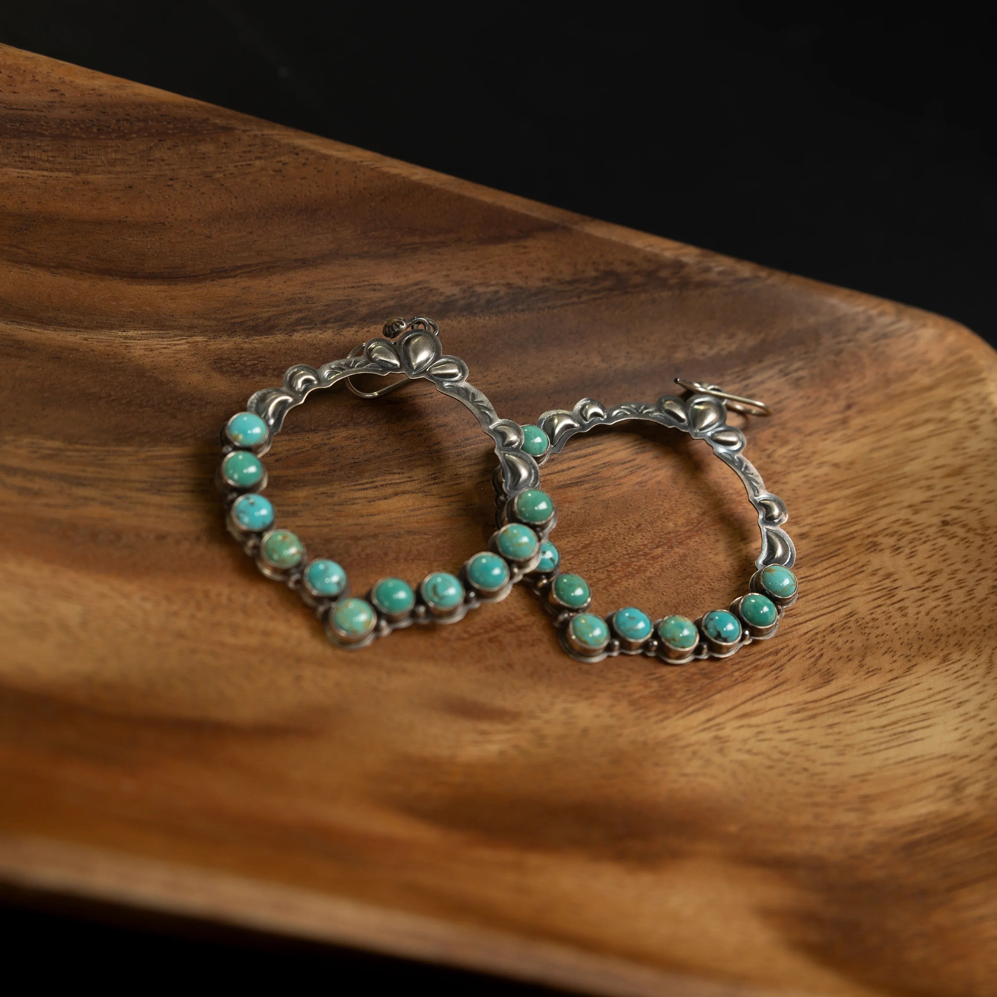 Women's Sunwest Turquoise and Silver French Wire Hoop Earrings