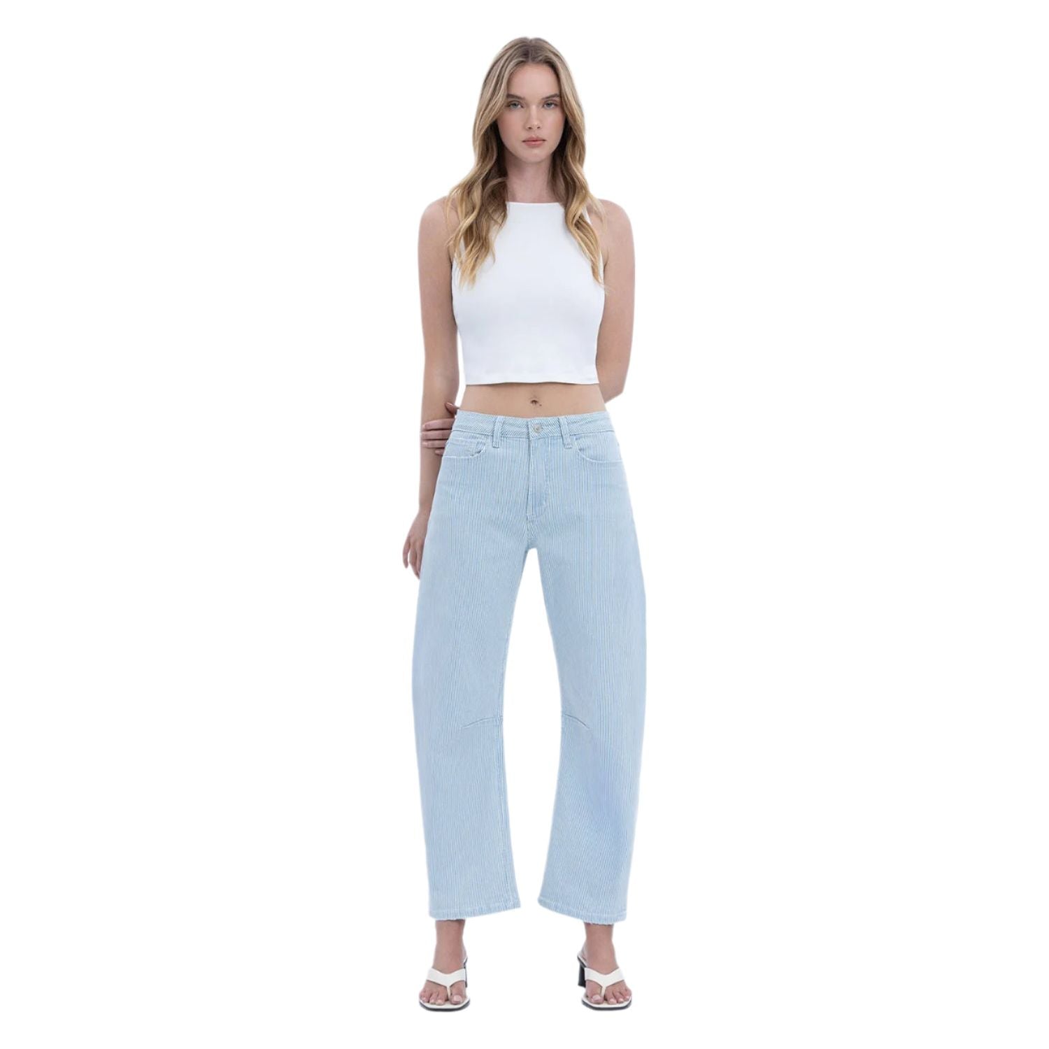 Women's Super High Rise Striped Barrel Leg Jeans V3680STR - Crazy House Western Wear