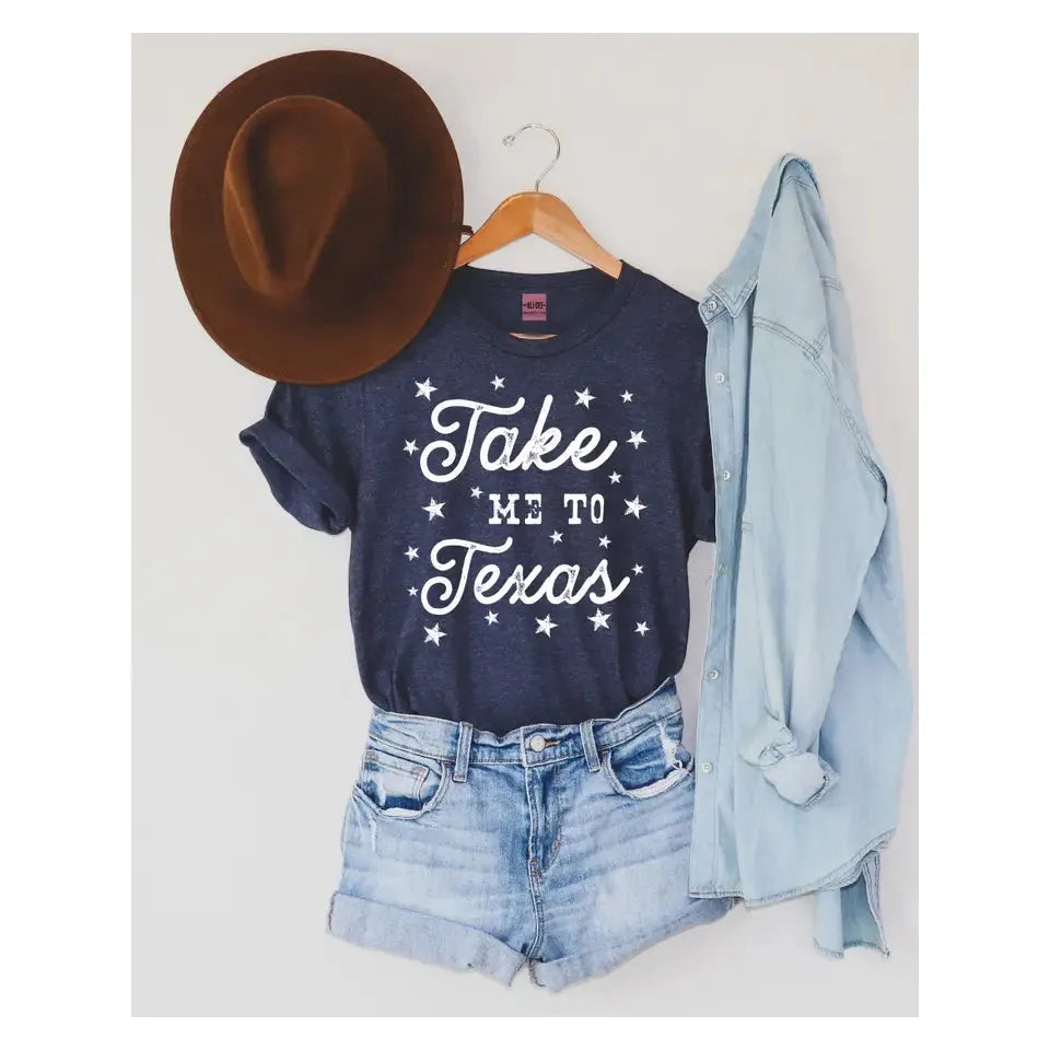 Women's "Take Me To Texas" Navy and White T-shirt - Crazy House Western Wear