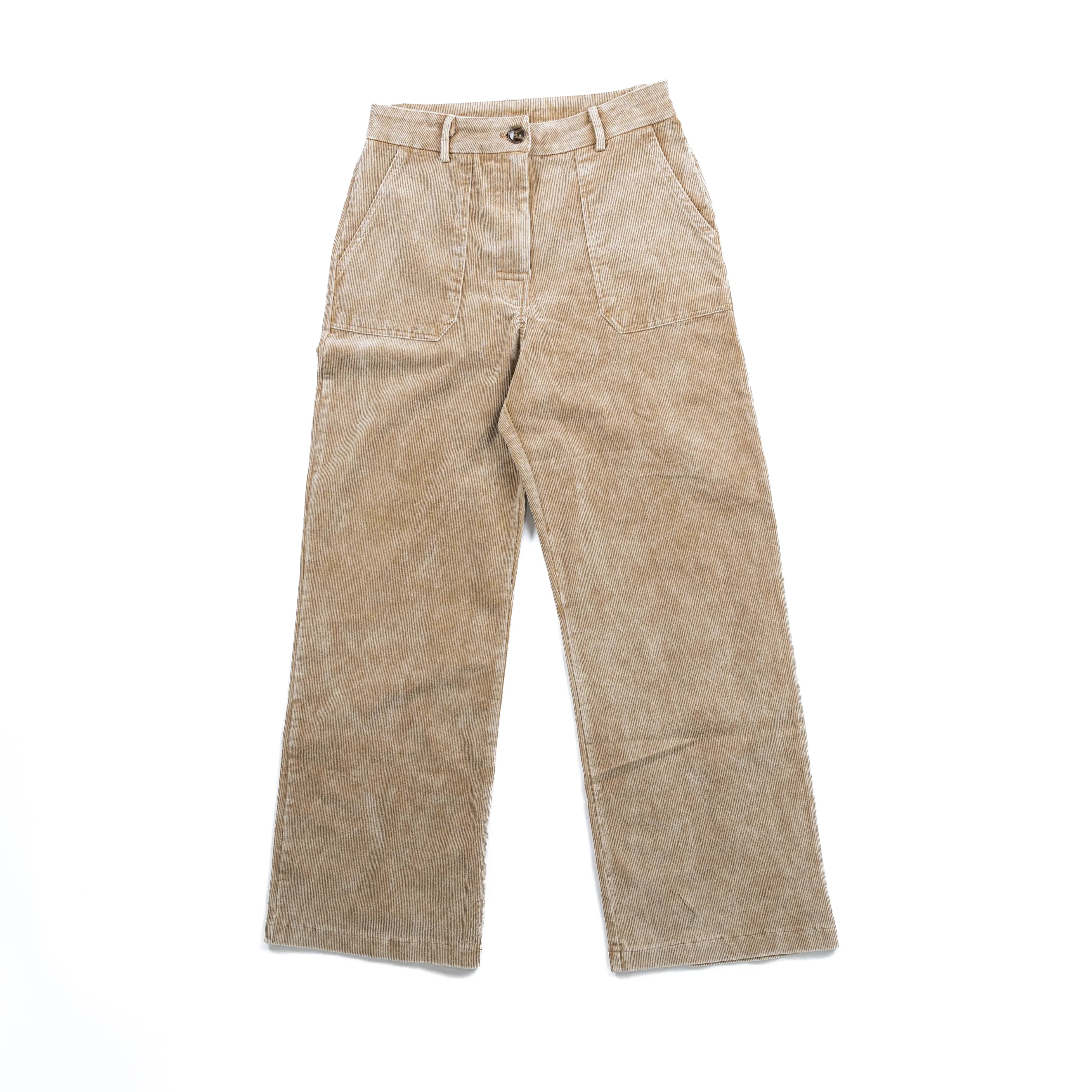 Women's Tan Corduroy Wide Leg Cropped Pants 60879