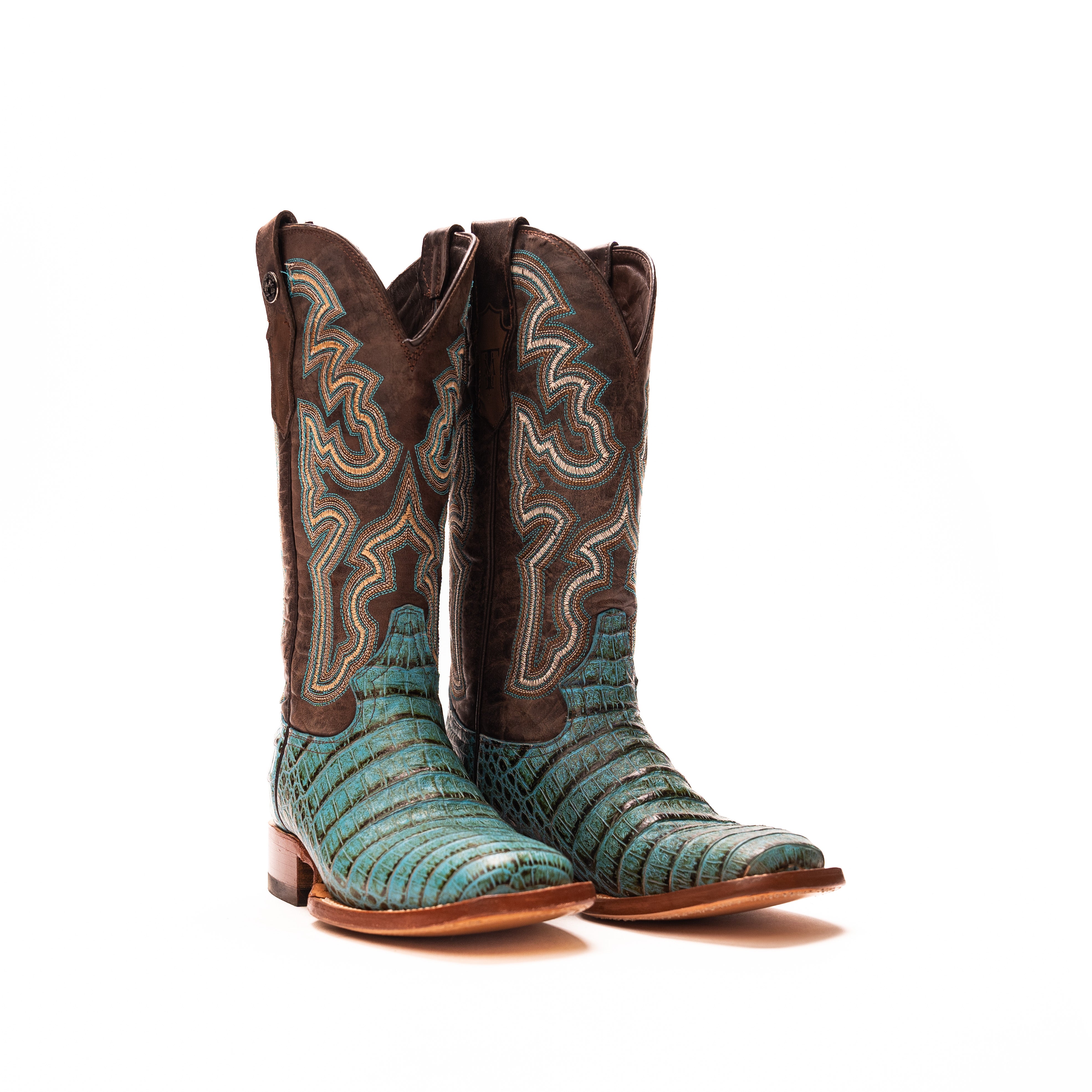 Women's Tanner Mark Caiman Print Turquosie Square Toe Boots
