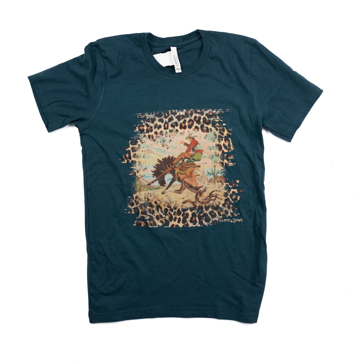 Women's Teal Leopard Bronc T-shirt