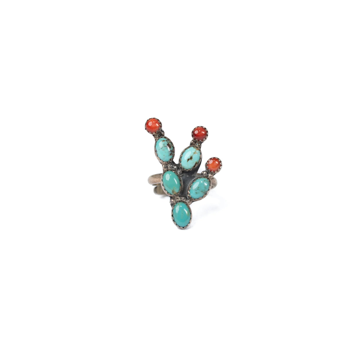 Women's Ted Secretaro Turquoise and Coral Cactus Ring