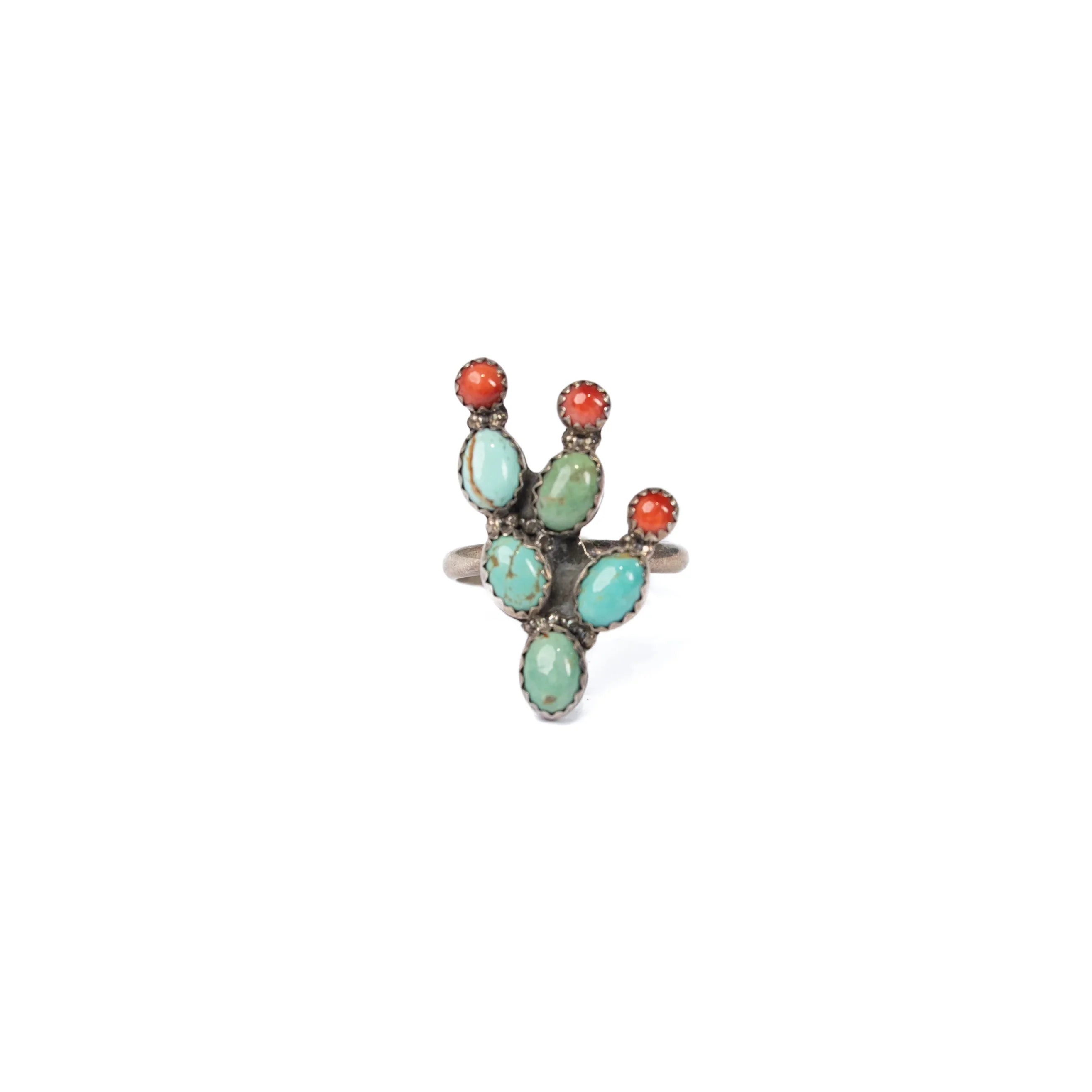 Women's Ted Secretaro Turquoise and Coral Cactus Ring