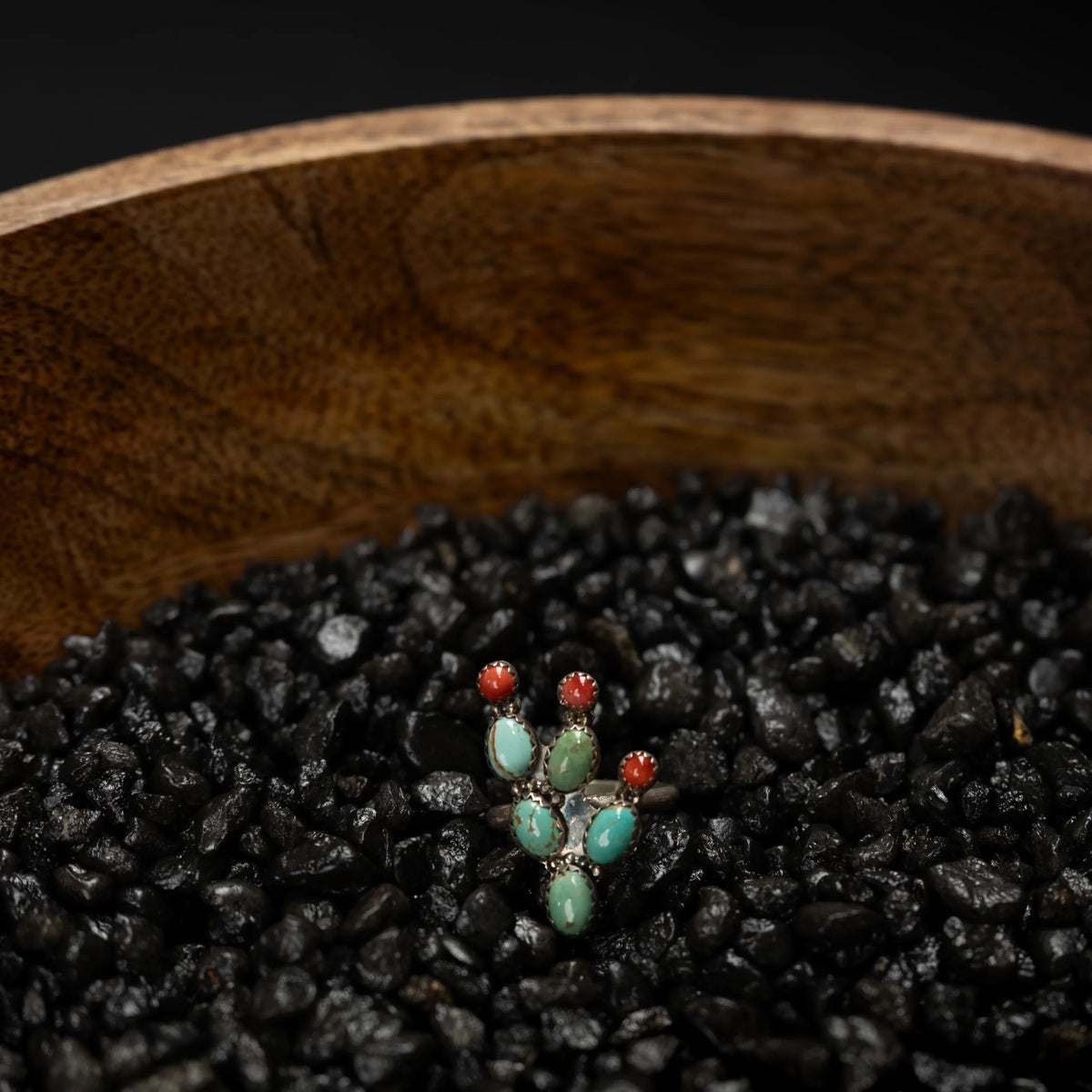 Women's Ted Secretaro Turquoise and Coral Cactus Ring