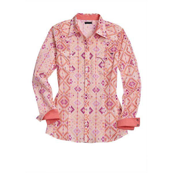 Women's Tin Haul Long Sleeve Orange Aztec Printed Snap Shirt 10-050-0068-0313