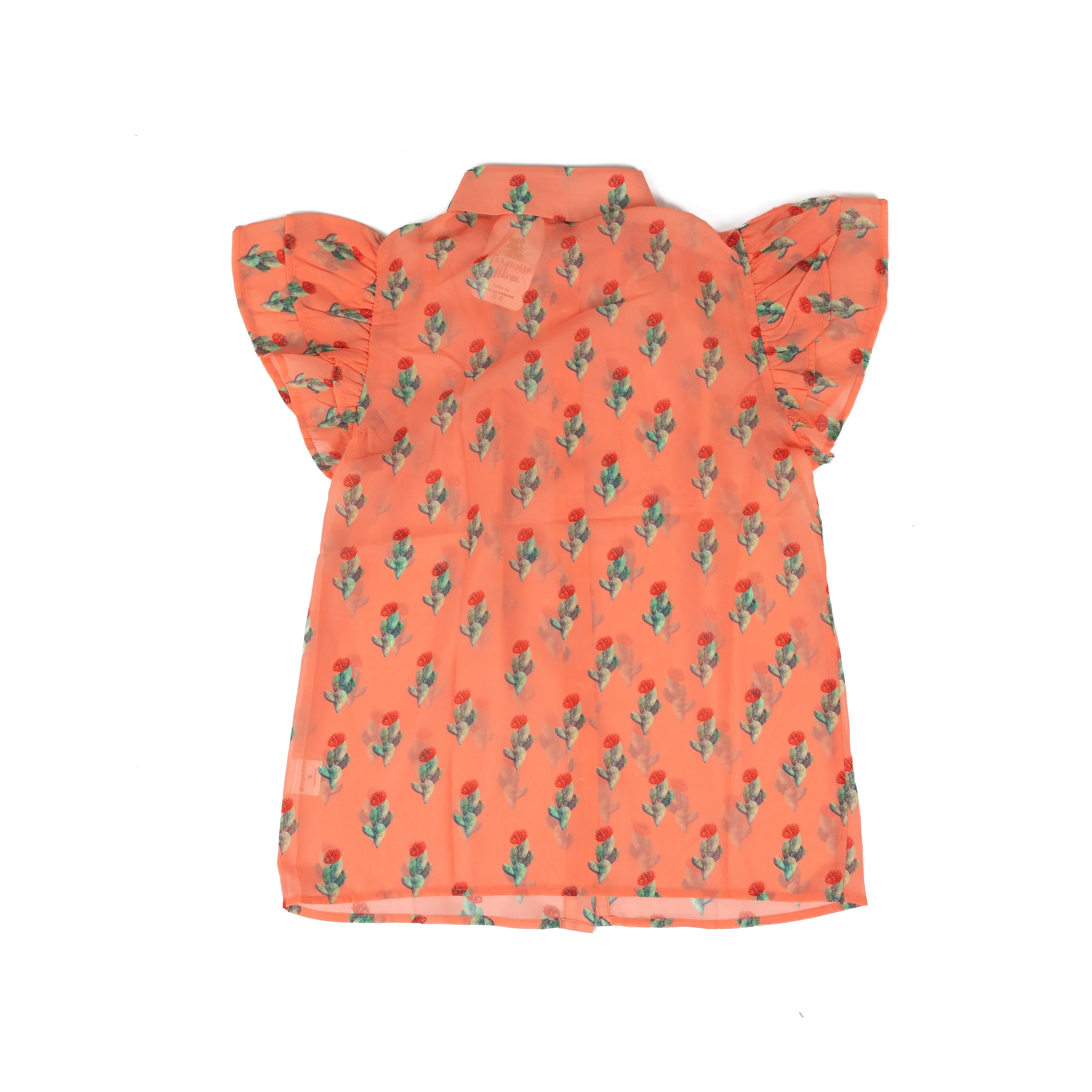 Women's Turquoise Haven Coral Cactus Flutter Sleeve Blouse