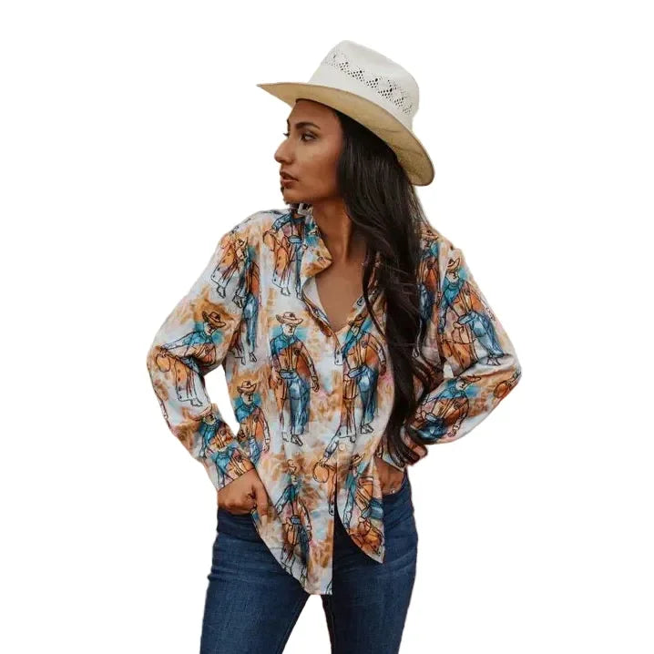 Women's Turquoise Haven Standing Cowboy Button Up Top