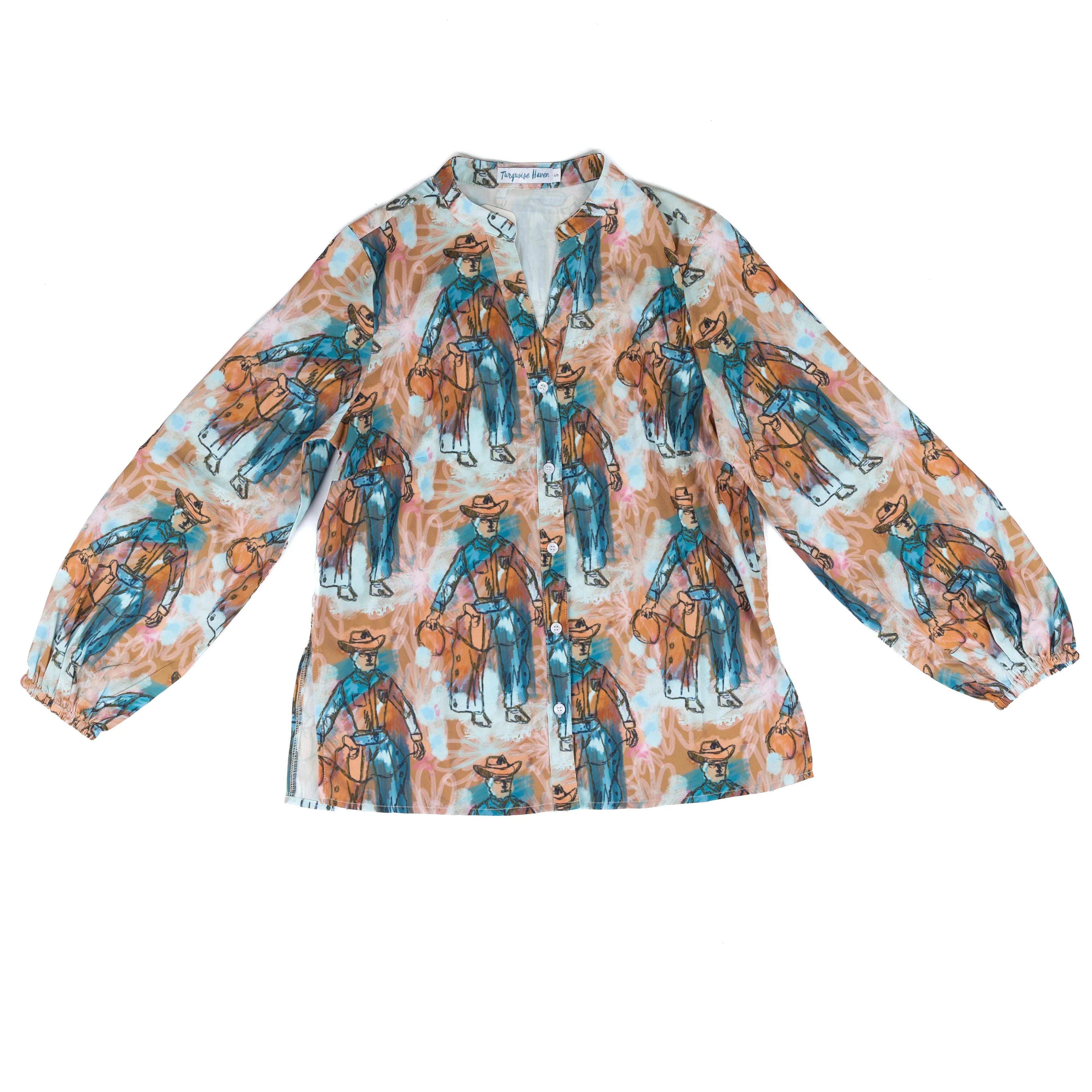 Women's Turquoise Haven Standing Cowboy Button Up Top
