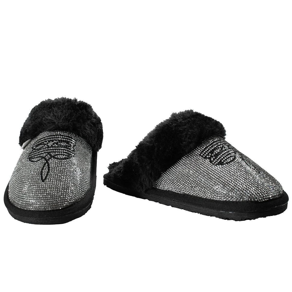 Women's Twister Black Sparkle Boot Stitched House Shoes 5738001
