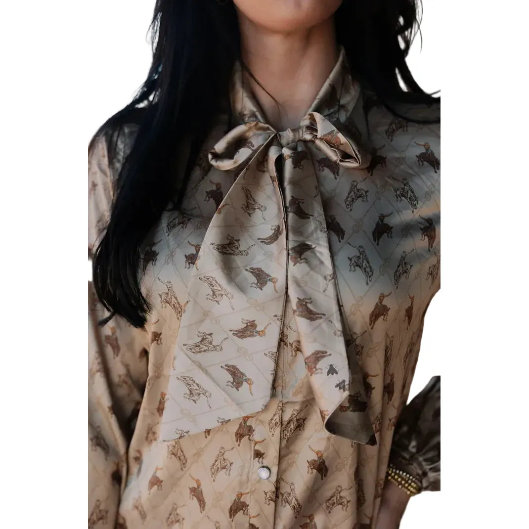 Women's TwoFly Satin Bronco Brimstone Blouse