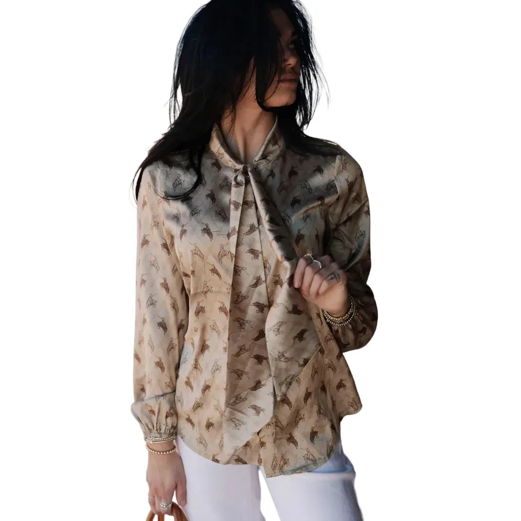 Women's TwoFly Satin Bronco Brimstone Blouse