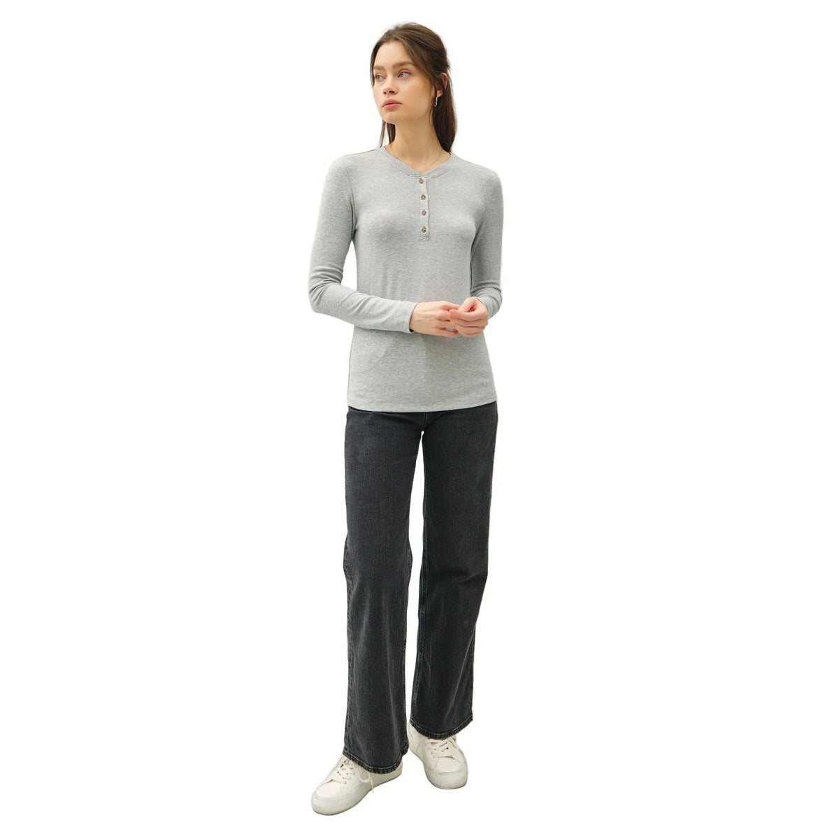 Women's Ultra Soft Basic Long Sleeve Henley Top 19706
