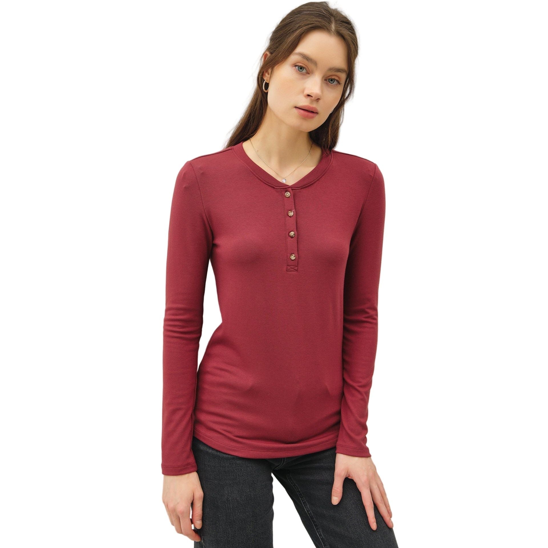 Women's Ultra Soft Basic Long Sleeve Henley Top 19706 – Crazy