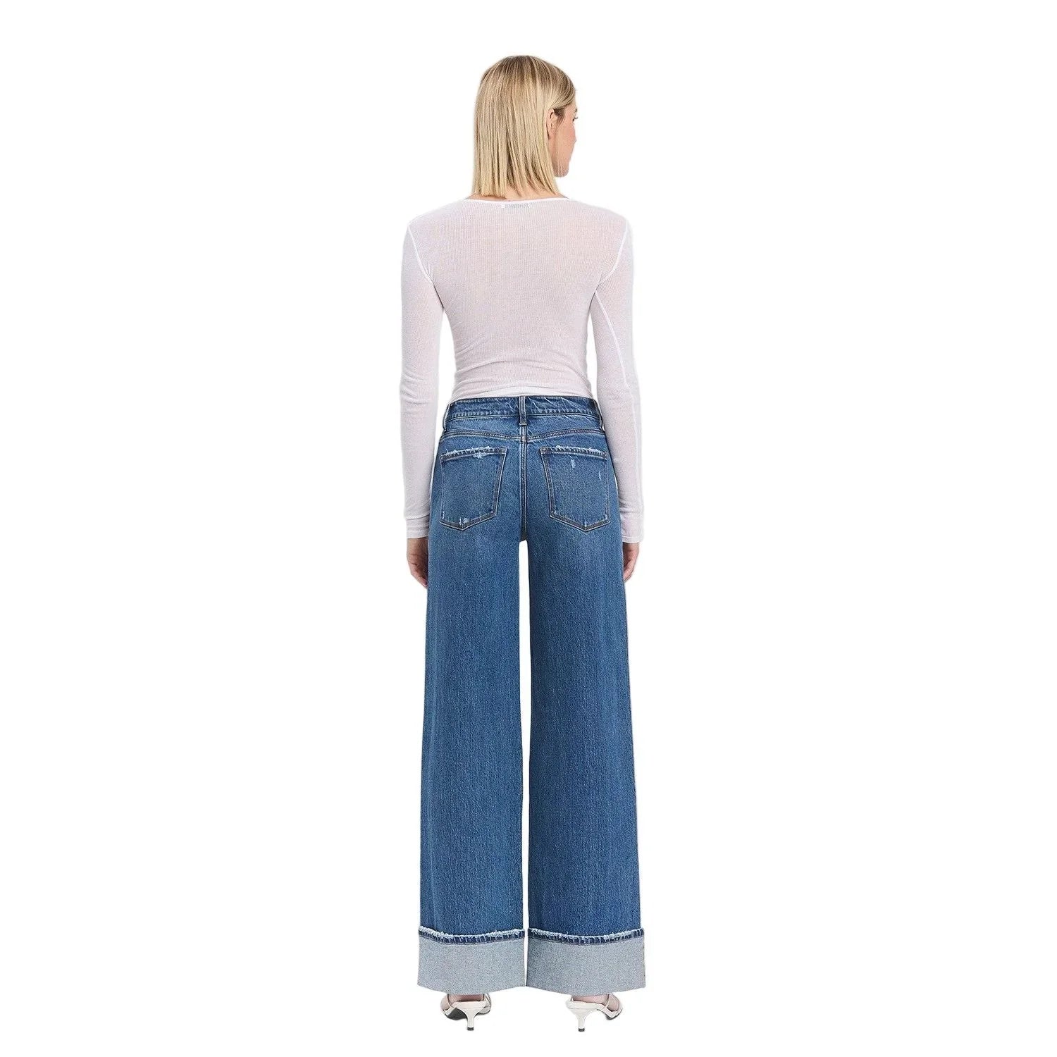 Women's Vervet High Rise Cuffed Panel Baggy Wide Jeans T6645