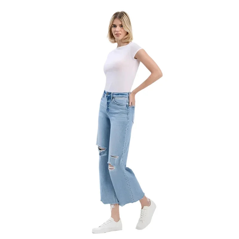 Women's Vervet High Rise Distressed Crop Wide Jeans F6001 - Crazy House Western Wear
