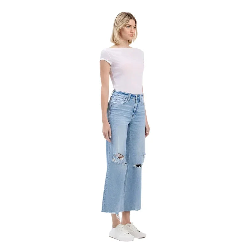 Women's Vervet High Rise Distressed Crop Wide Jeans F6001 - Crazy House Western Wear