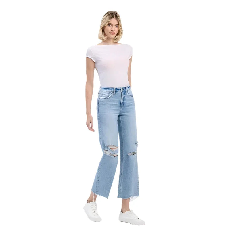 Women's Vervet High Rise Distressed Crop Wide Jeans F6001 - Crazy House Western Wear