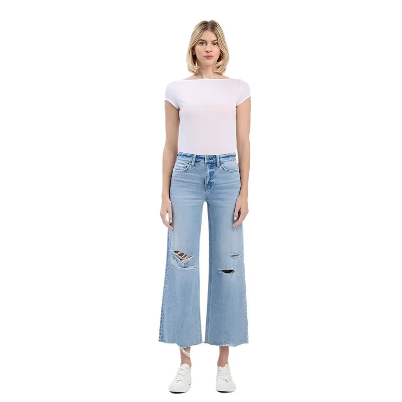 Women's Vervet High Rise Distressed Crop Wide Jeans F6001 - Crazy House Western Wear