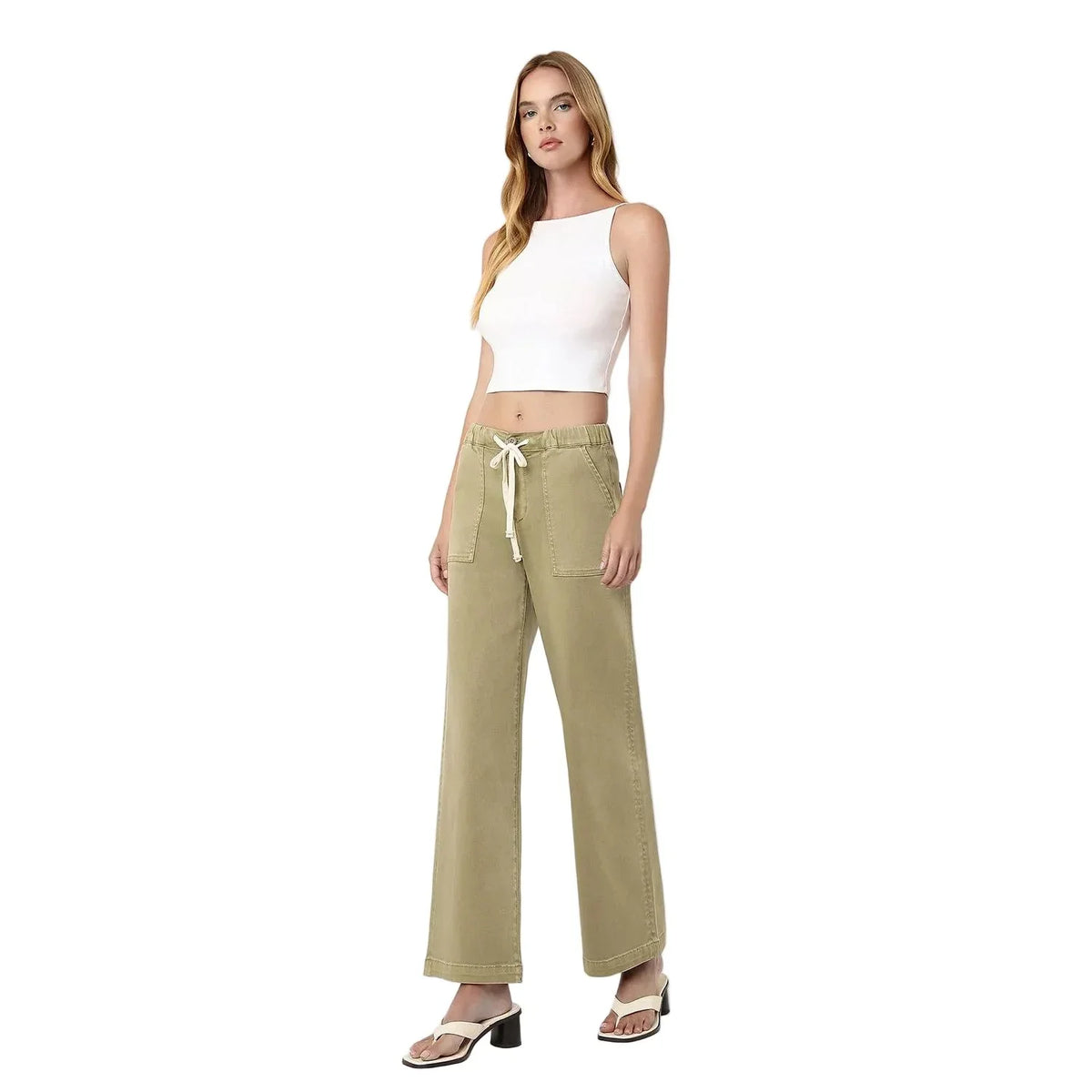 Women's Vervet High Rise Elastic Drawstring Wb Baggy Wide Jeans V3798HRB