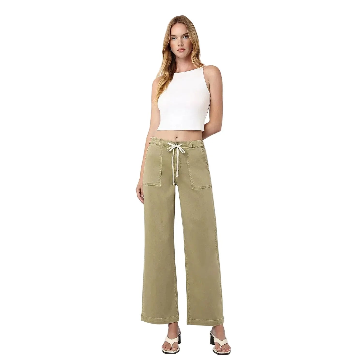 Women's Vervet High Rise Elastic Drawstring Wb Baggy Wide Jeans V3798HRB