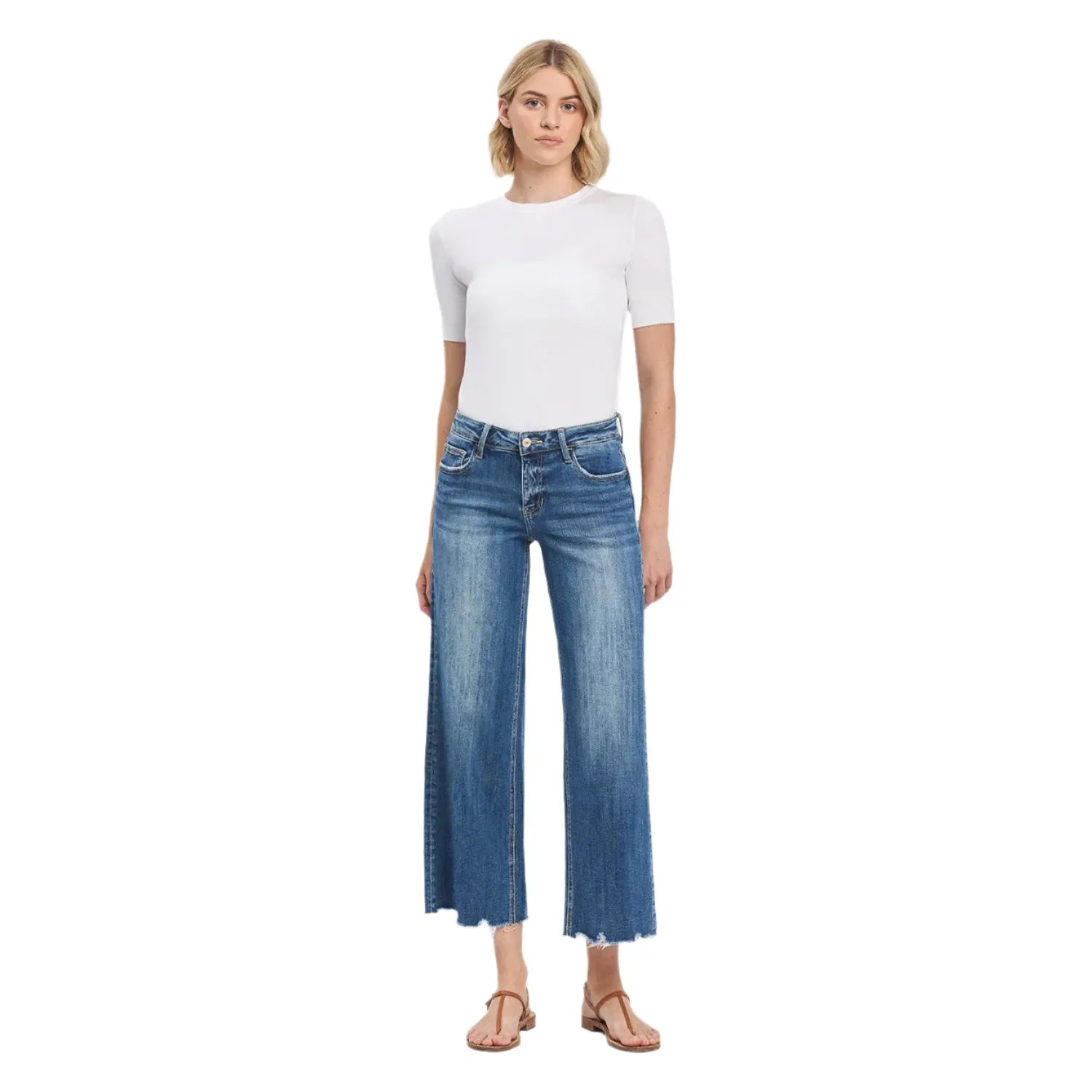 Women's Vervet Mid Rise Raw Hem Wide Leg Jeans LV1246 - Crazy House Western Wear