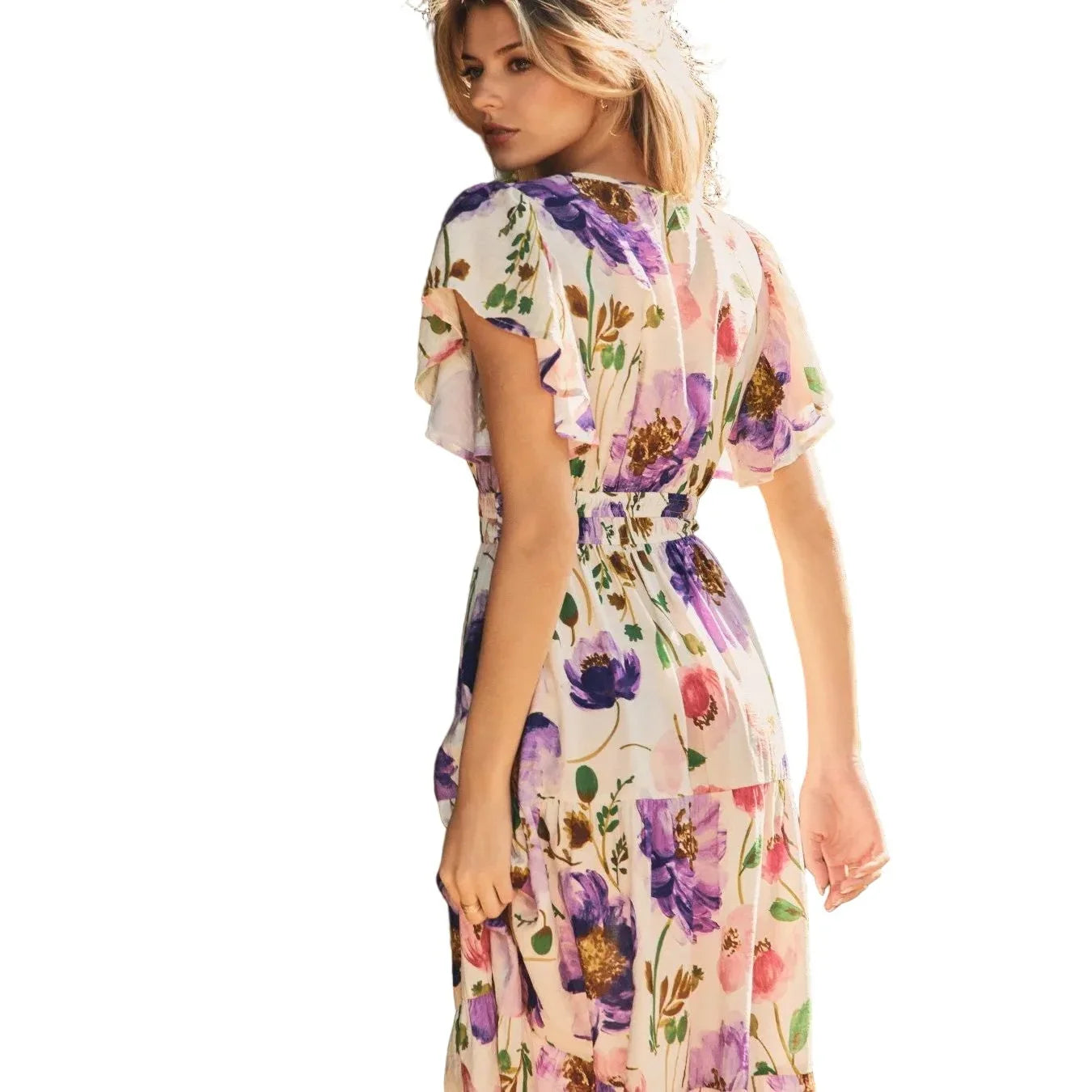 Women's Violet Garden Floral Printed Midi Dress ID18815