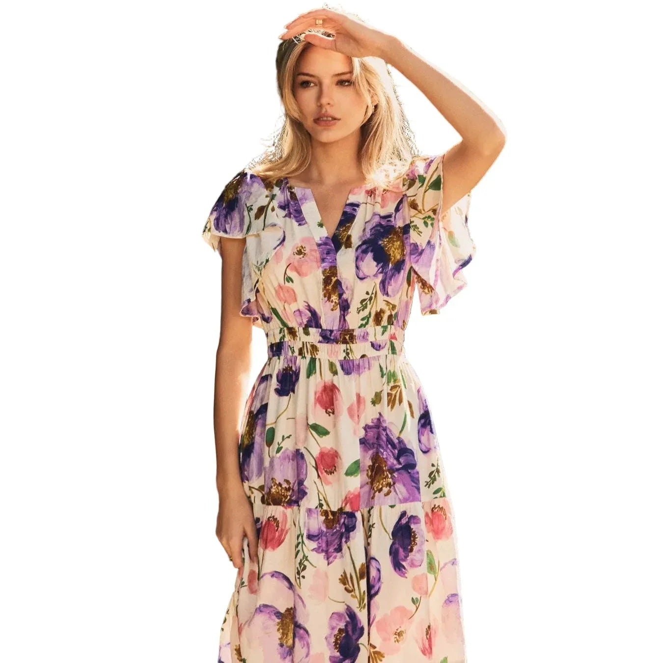 Women's Violet Garden Floral Printed Midi Dress ID18815